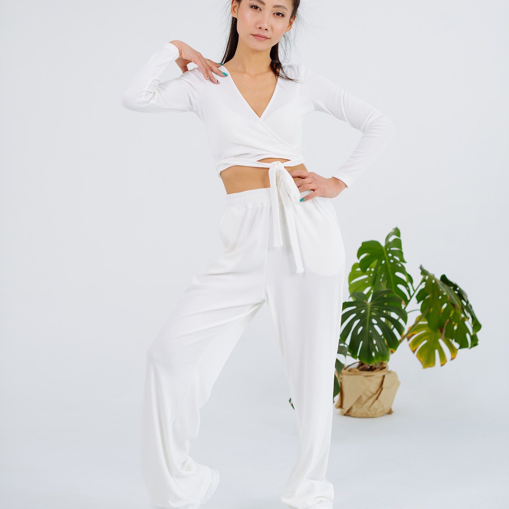 Топ на запах з довгим рукавом рубчик - Wear Me