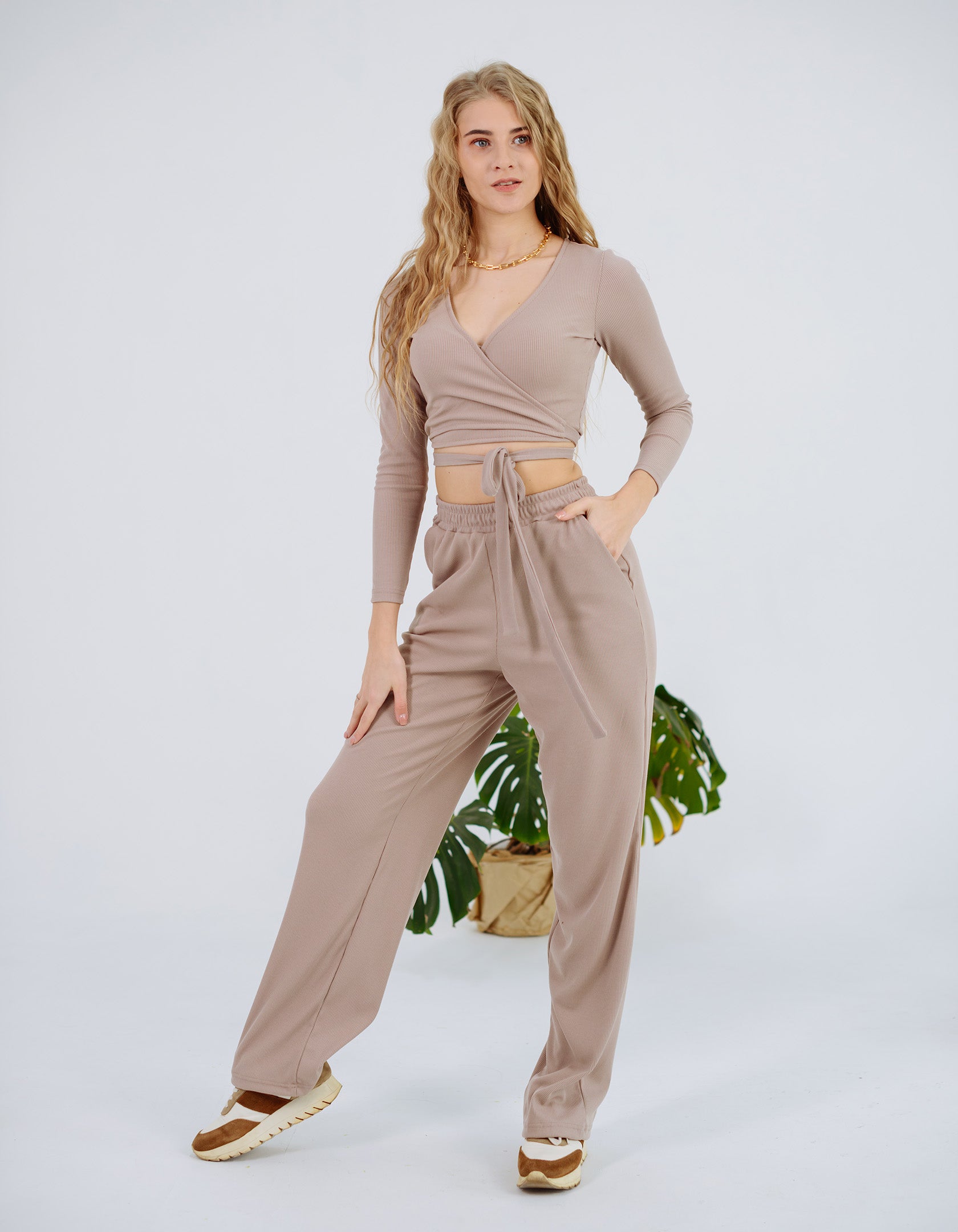 Топ на запах з довгим рукавом рубчик - Wear Me