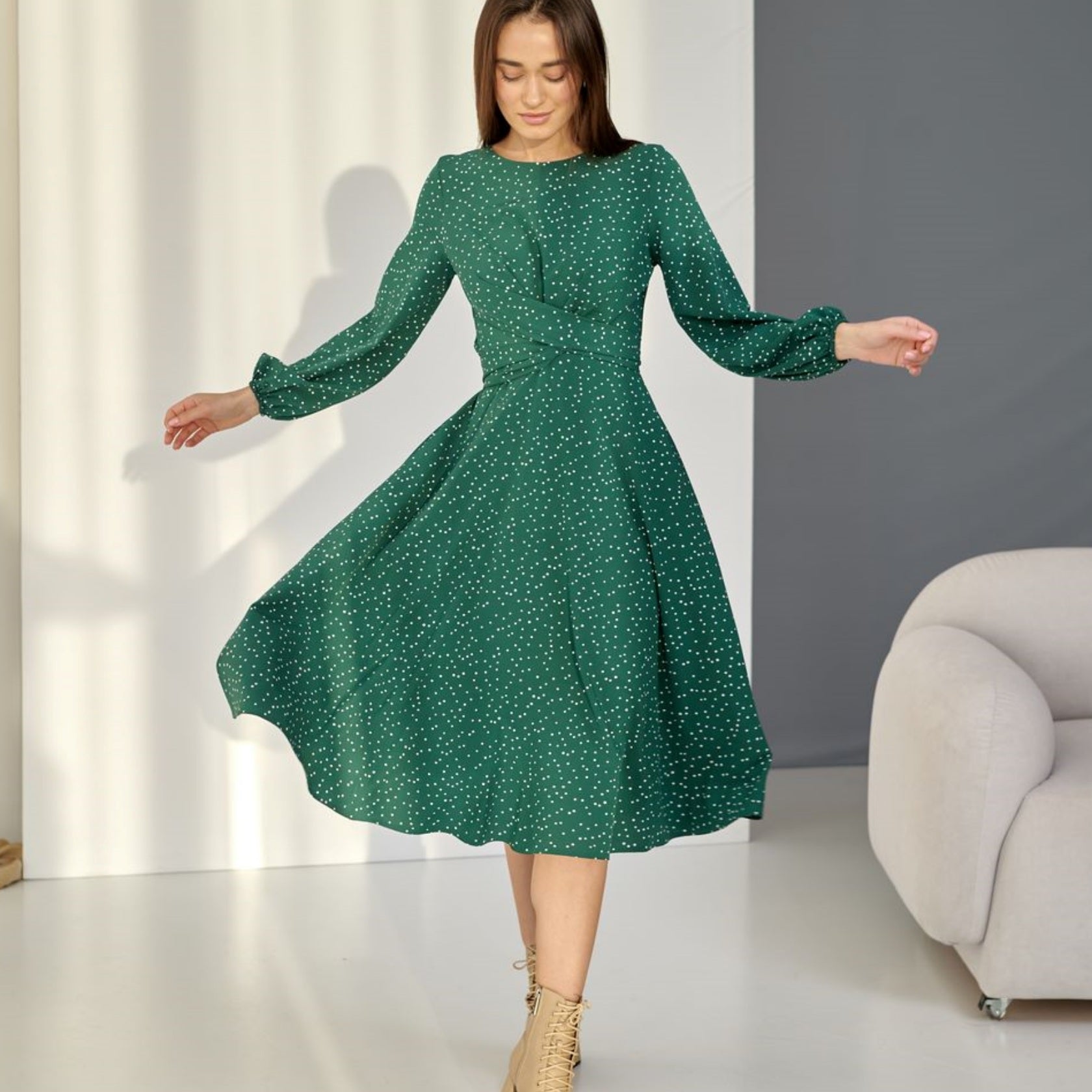 Сукня жіноча в горошок довгий рукав - Wear Me