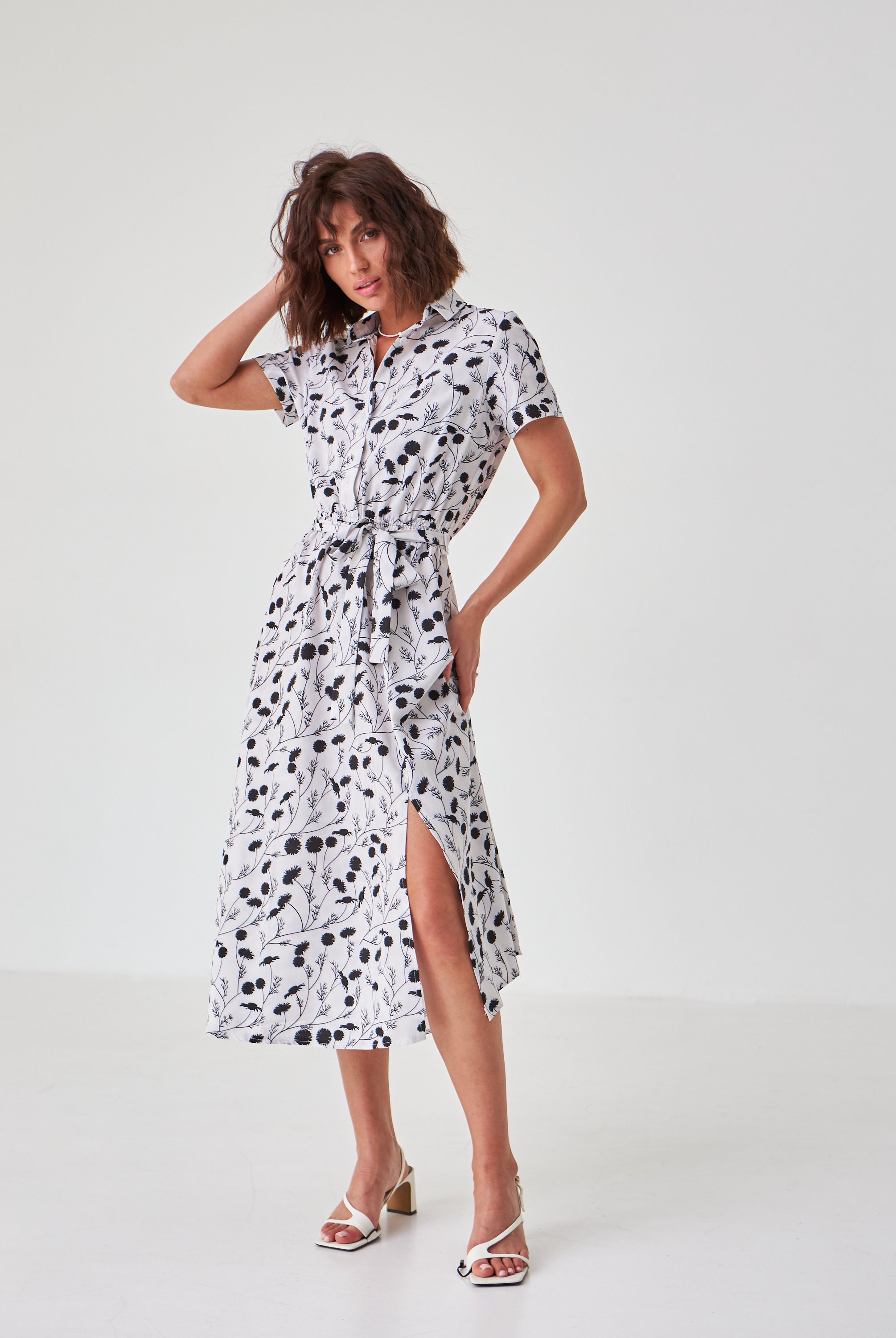 Сукня міді зі спідницею напівкльош з коротким рукавом - Wear Me