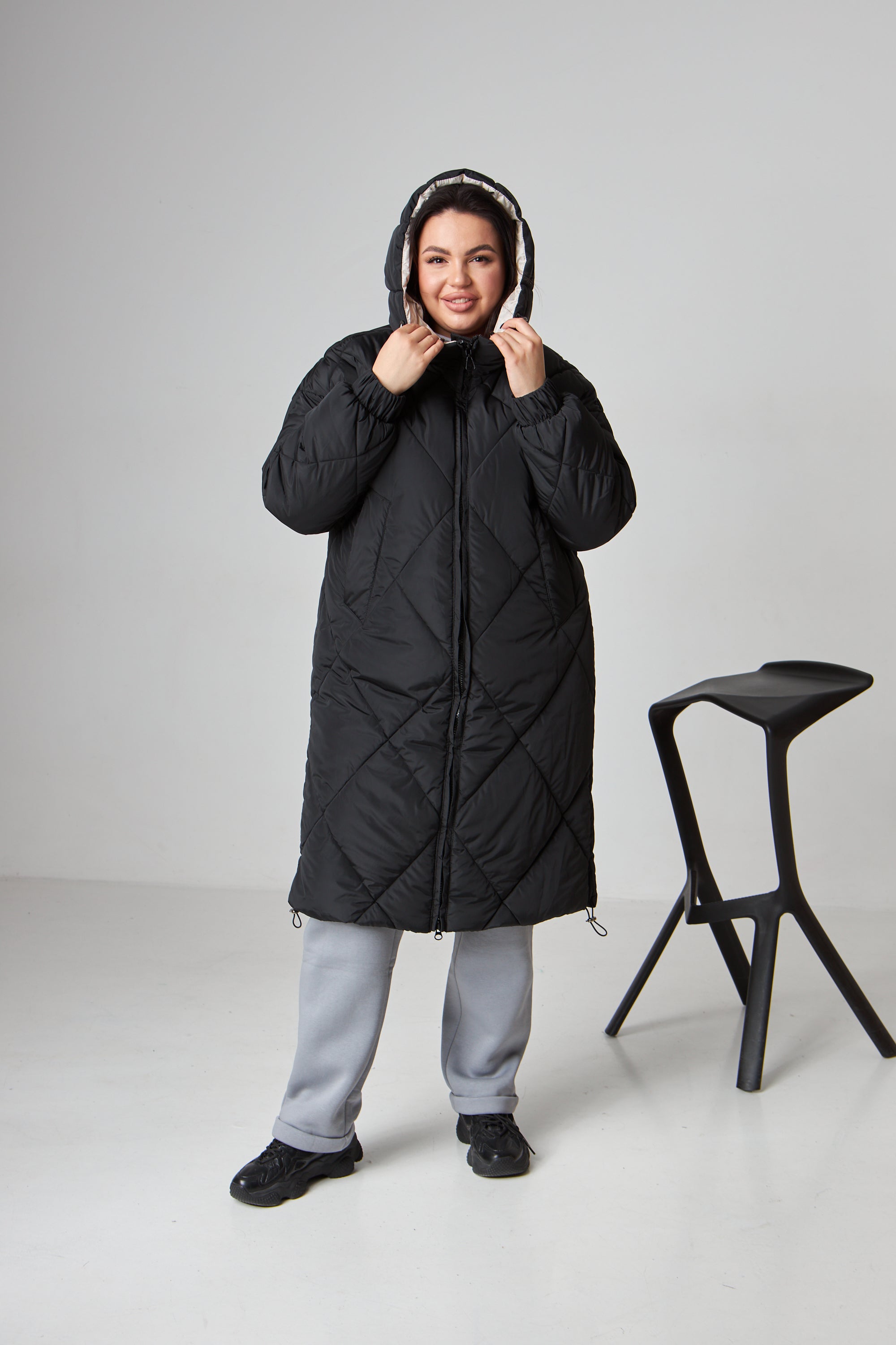 Пальто пуховик стібка ромб з капюшоном на блискавці - Wear Me