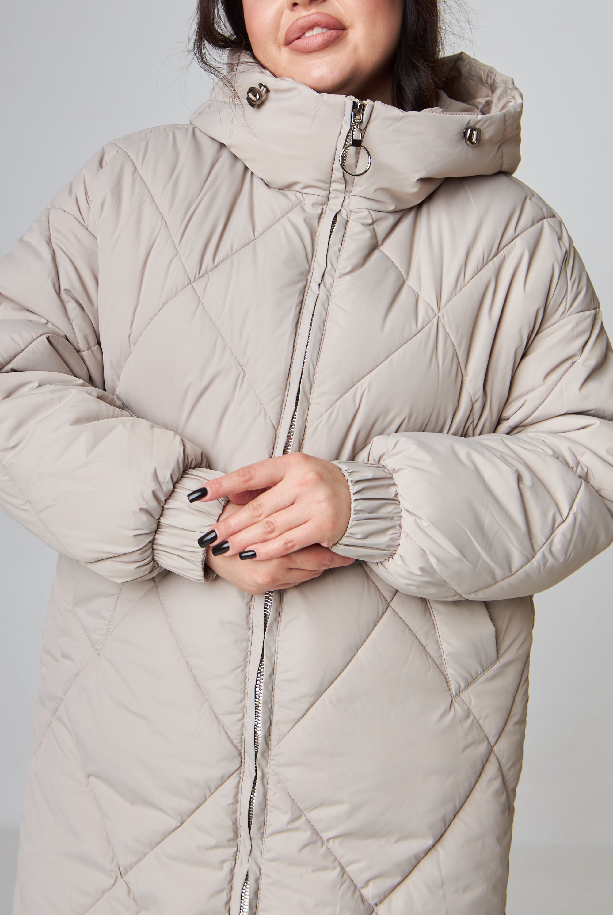 Пальто пуховик стібка ромб з капюшоном на блискавці - Wear Me