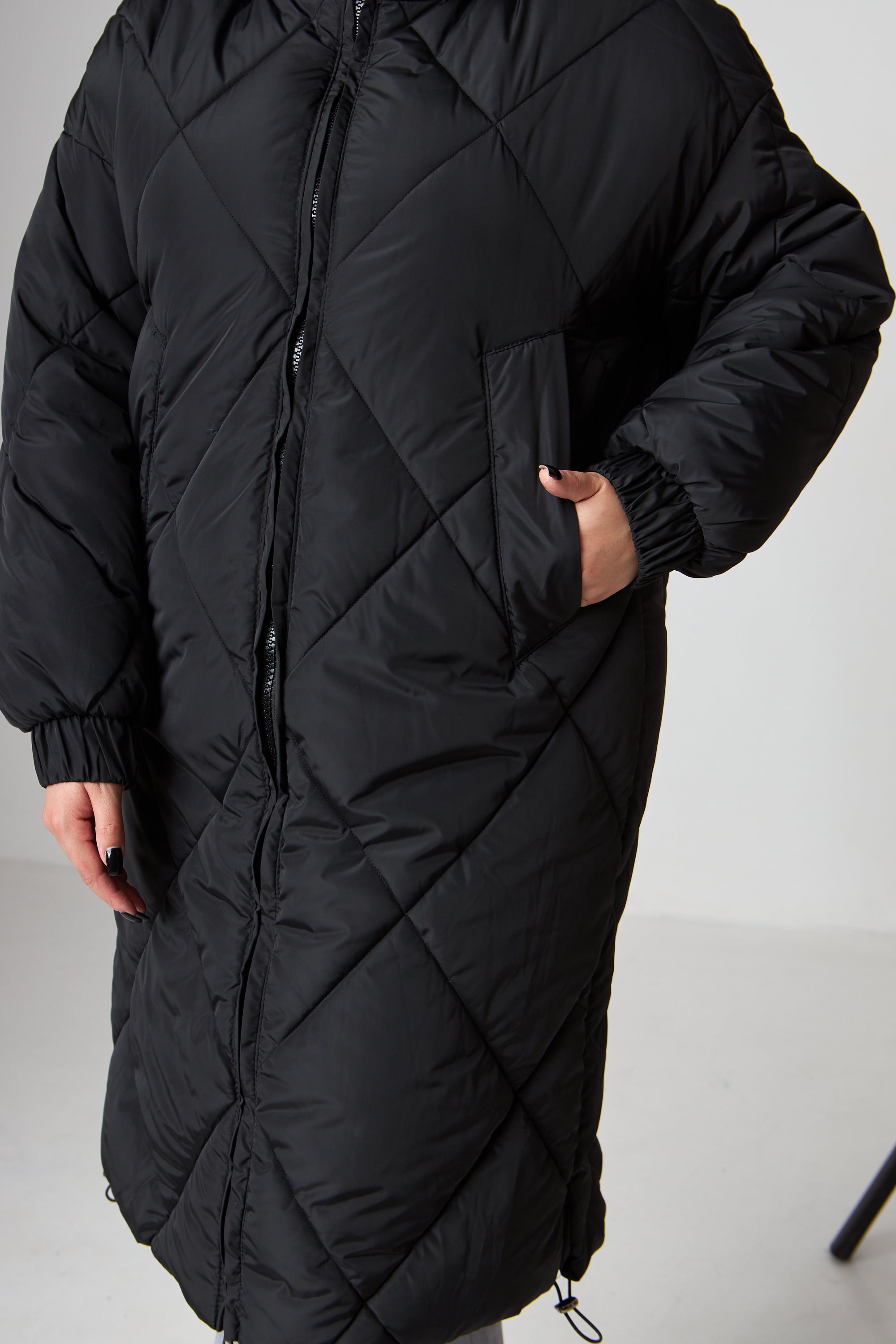 Пальто пуховик стібка ромб з капюшоном на блискавці - Wear Me