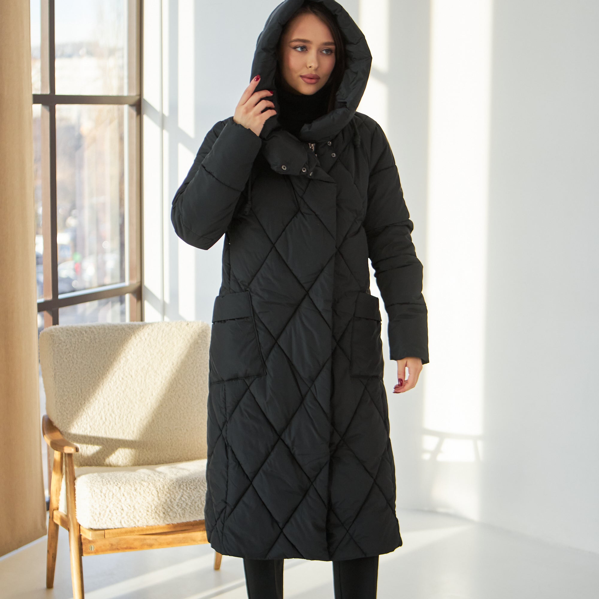 Пальто пуховик з накладними кишенями на змійці - Wear Me