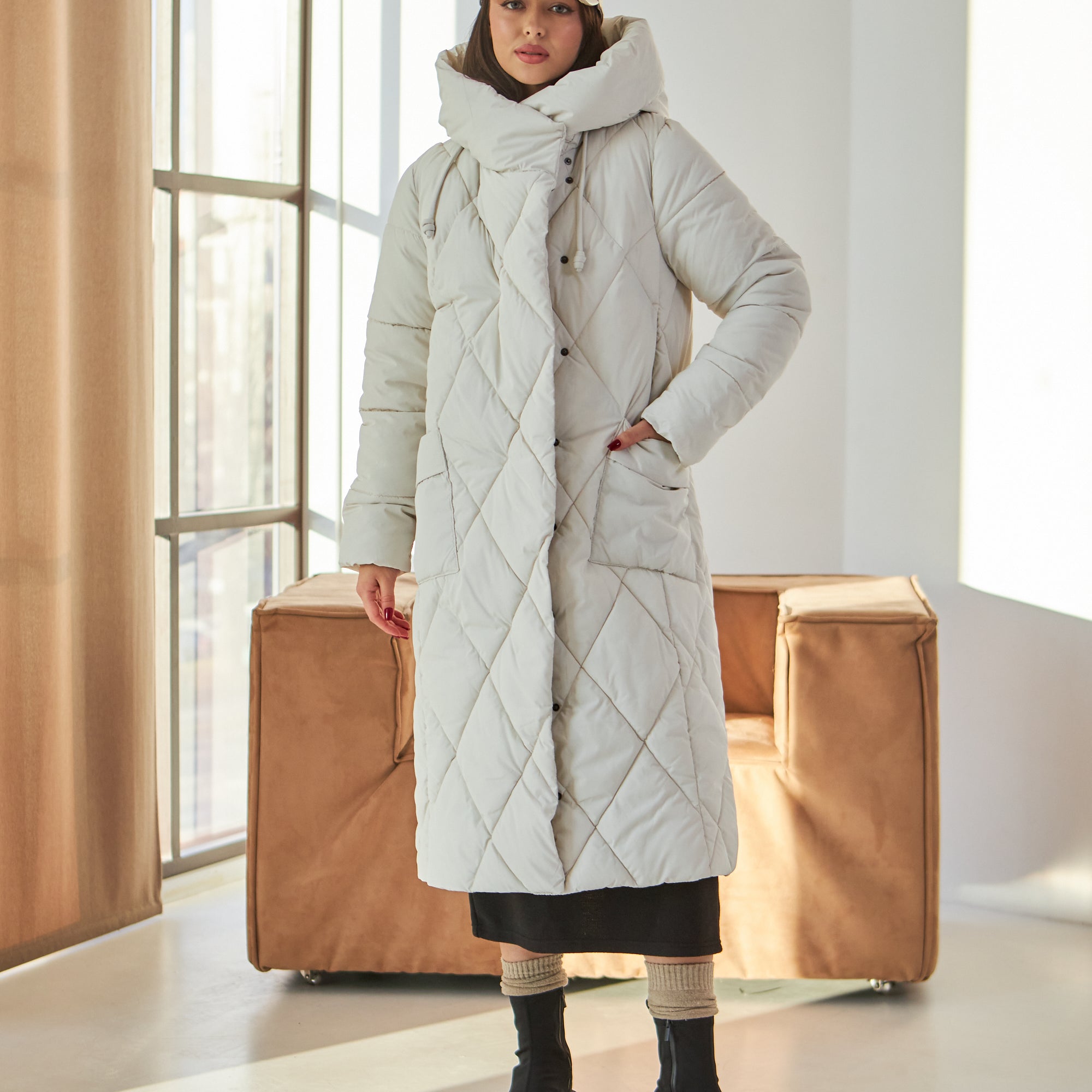 Пальто пуховик з накладними кишенями на змійці - Wear Me