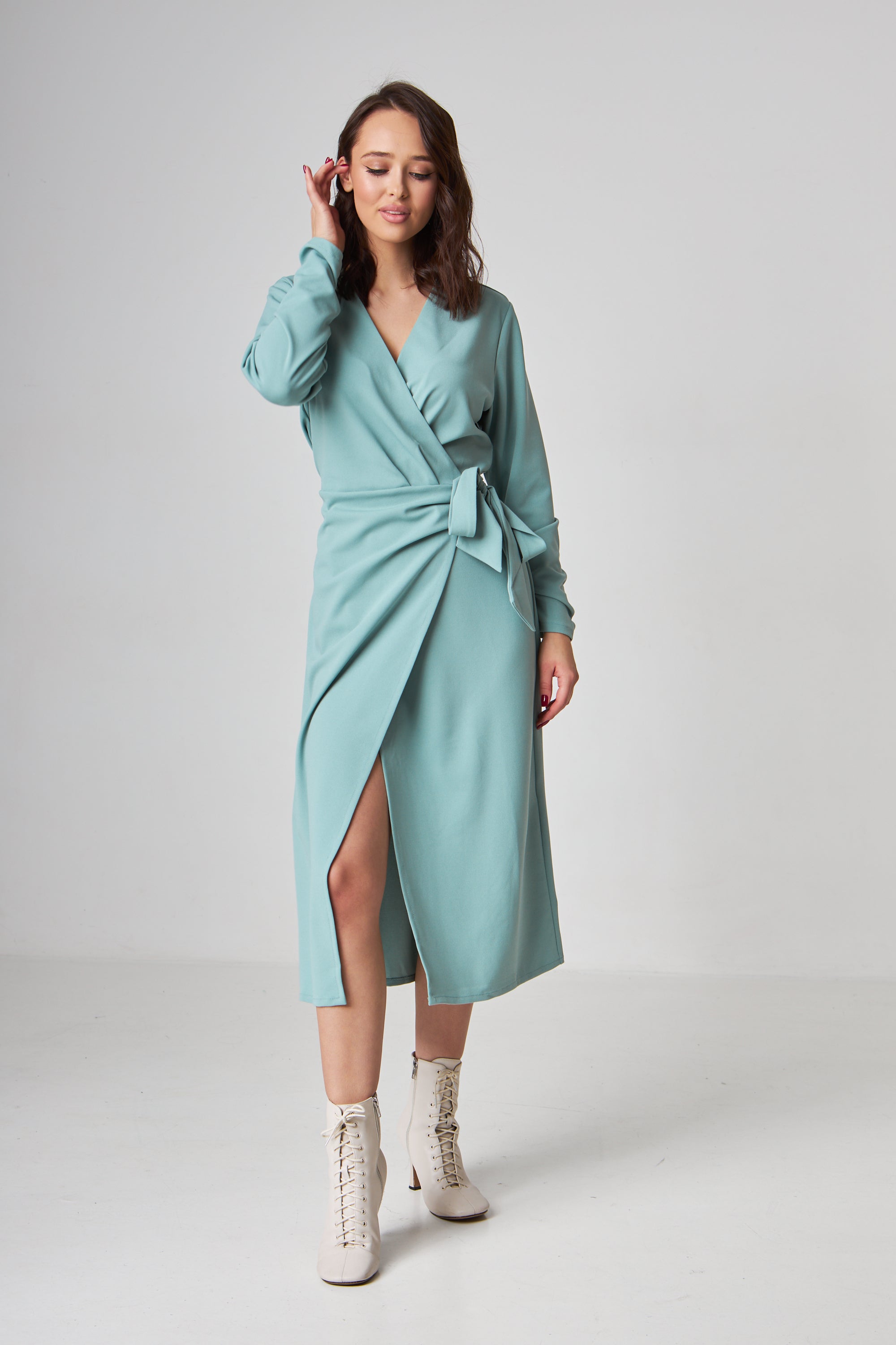 Сукня на запах з поясом та довгим рукавом - Wear Me