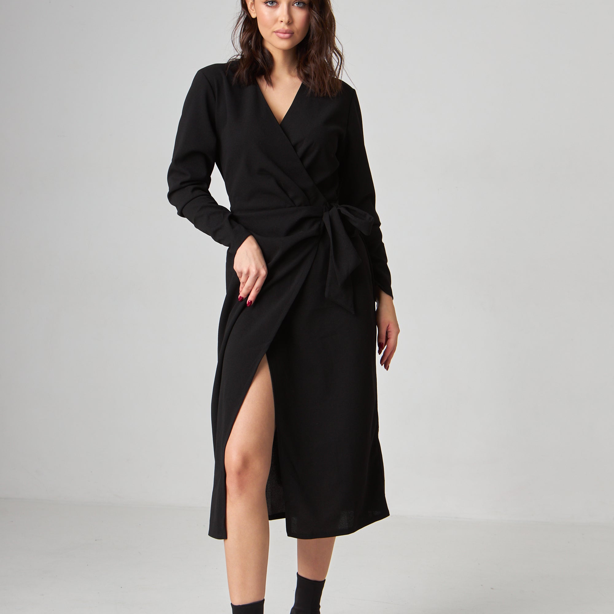 Сукня на запах з поясом та довгим рукавом - Wear Me
