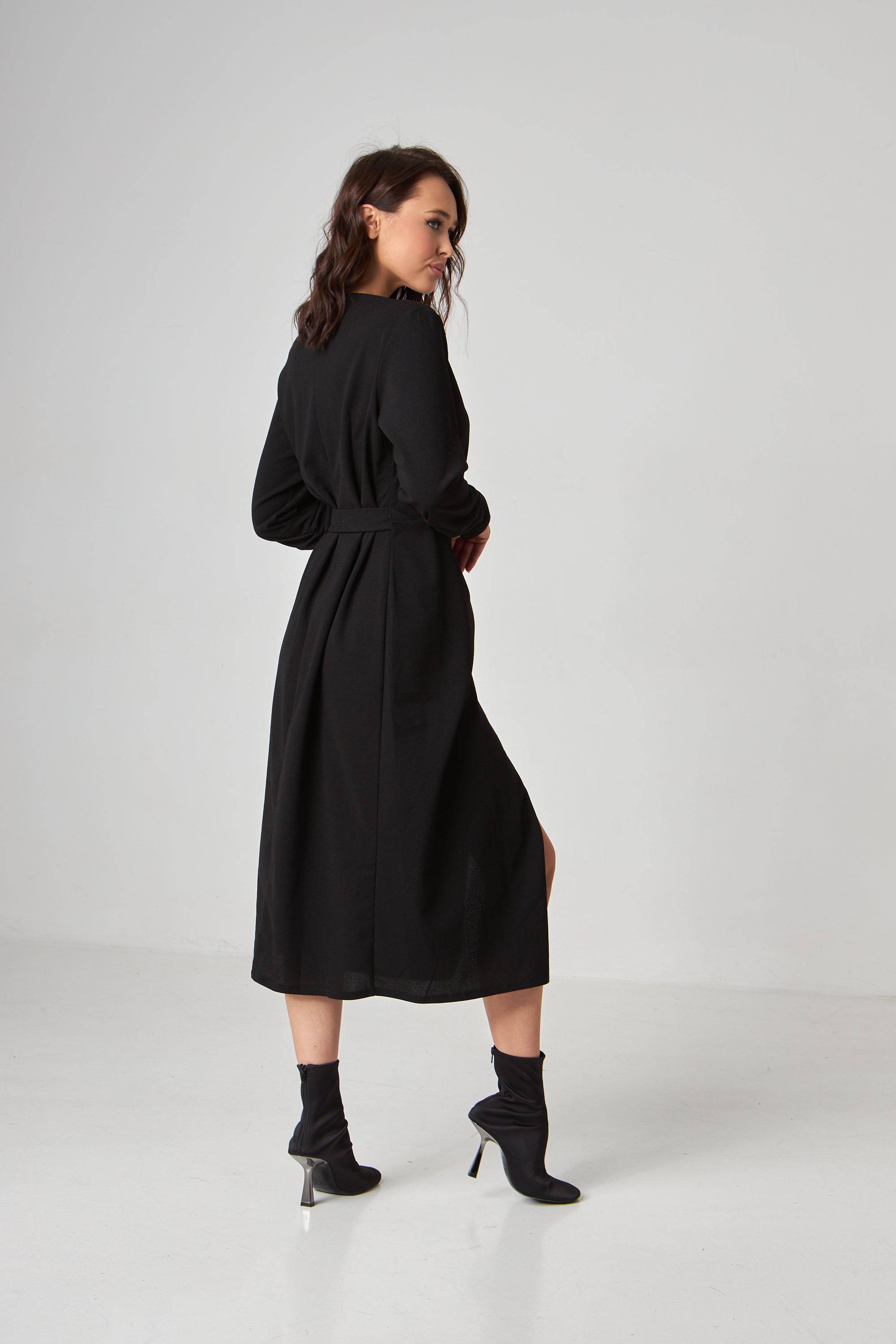 Сукня на запах з поясом та довгим рукавом - Wear Me