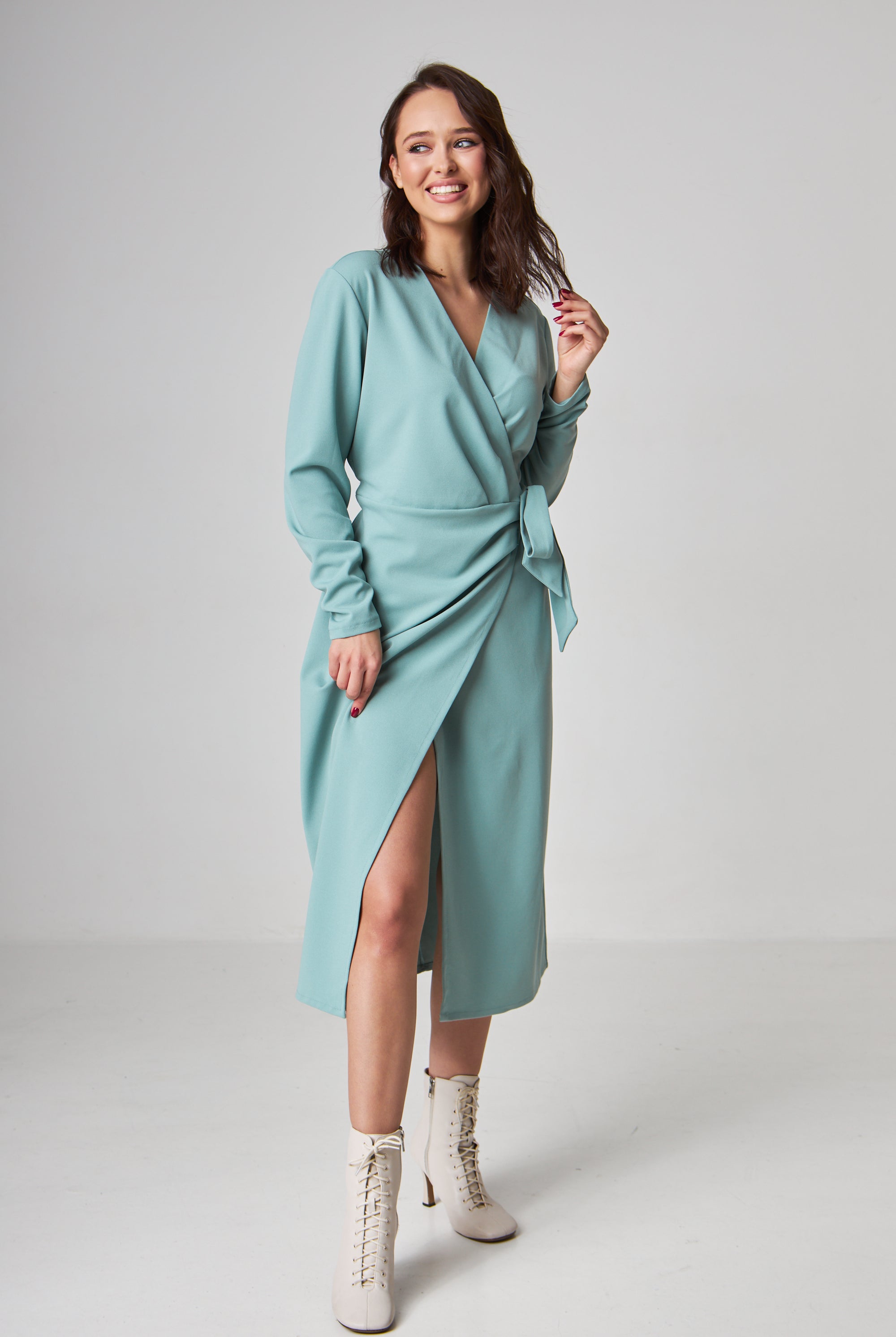 Сукня на запах з поясом та довгим рукавом - Wear Me