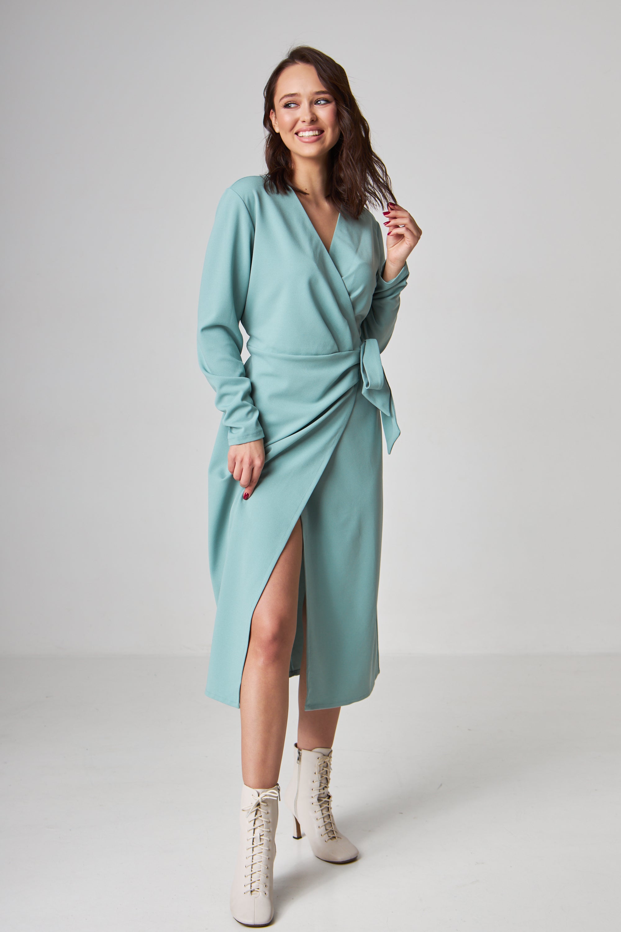 Сукня на запах з поясом та довгим рукавом - Wear Me