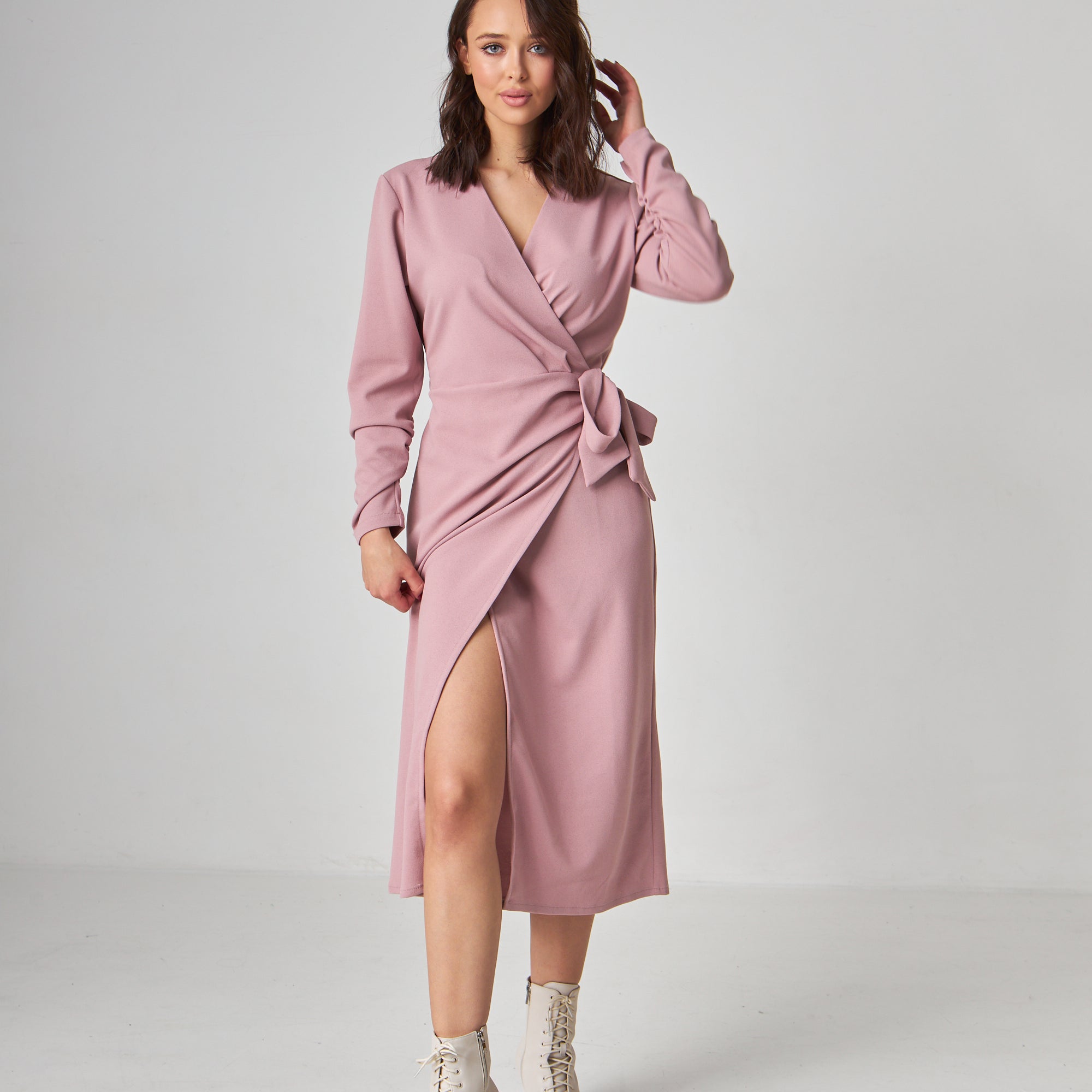 Сукня на запах з поясом та довгим рукавом - Wear Me