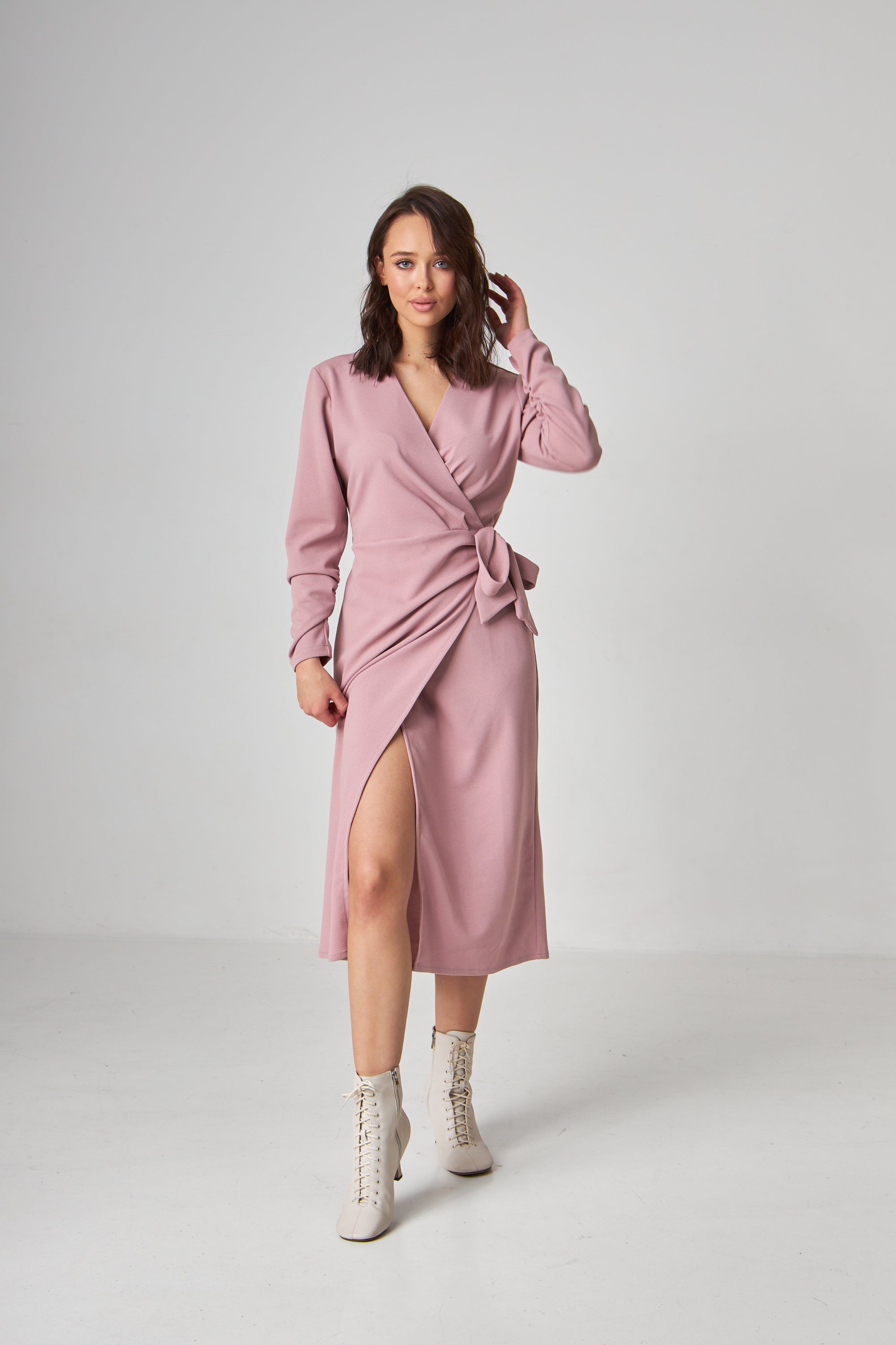 Сукня на запах з поясом та довгим рукавом - Wear Me