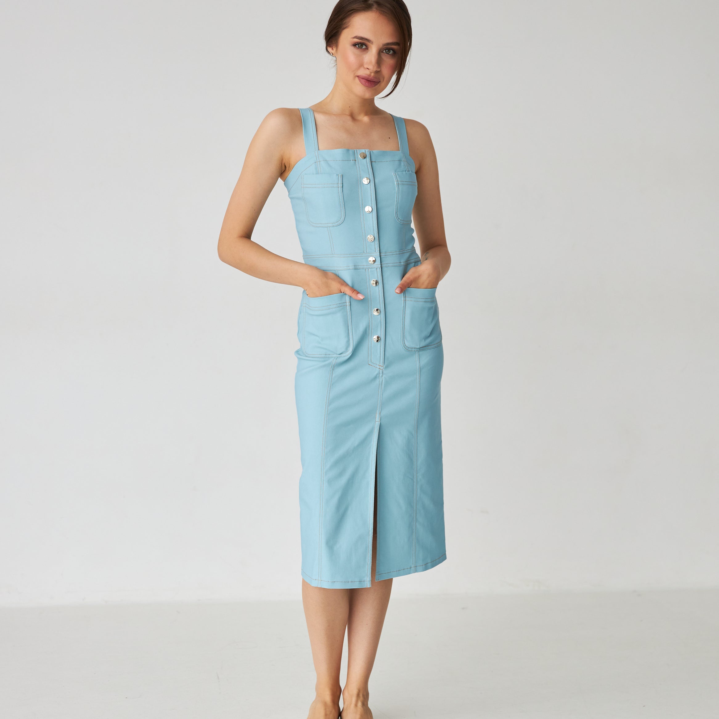 Сарафан із джинс бенгаліну з розрізом спереду