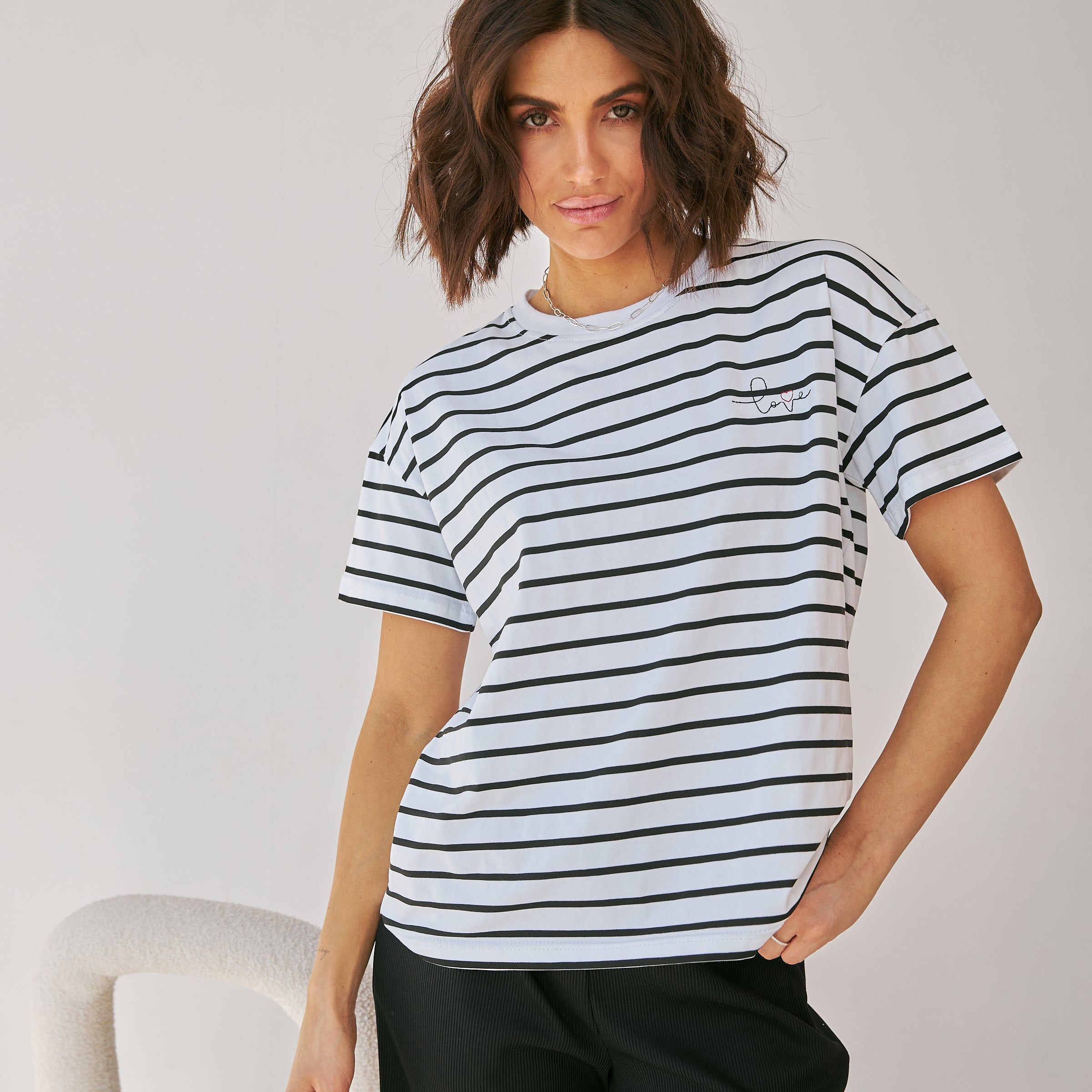 Футболка у смужку з вишивкою love