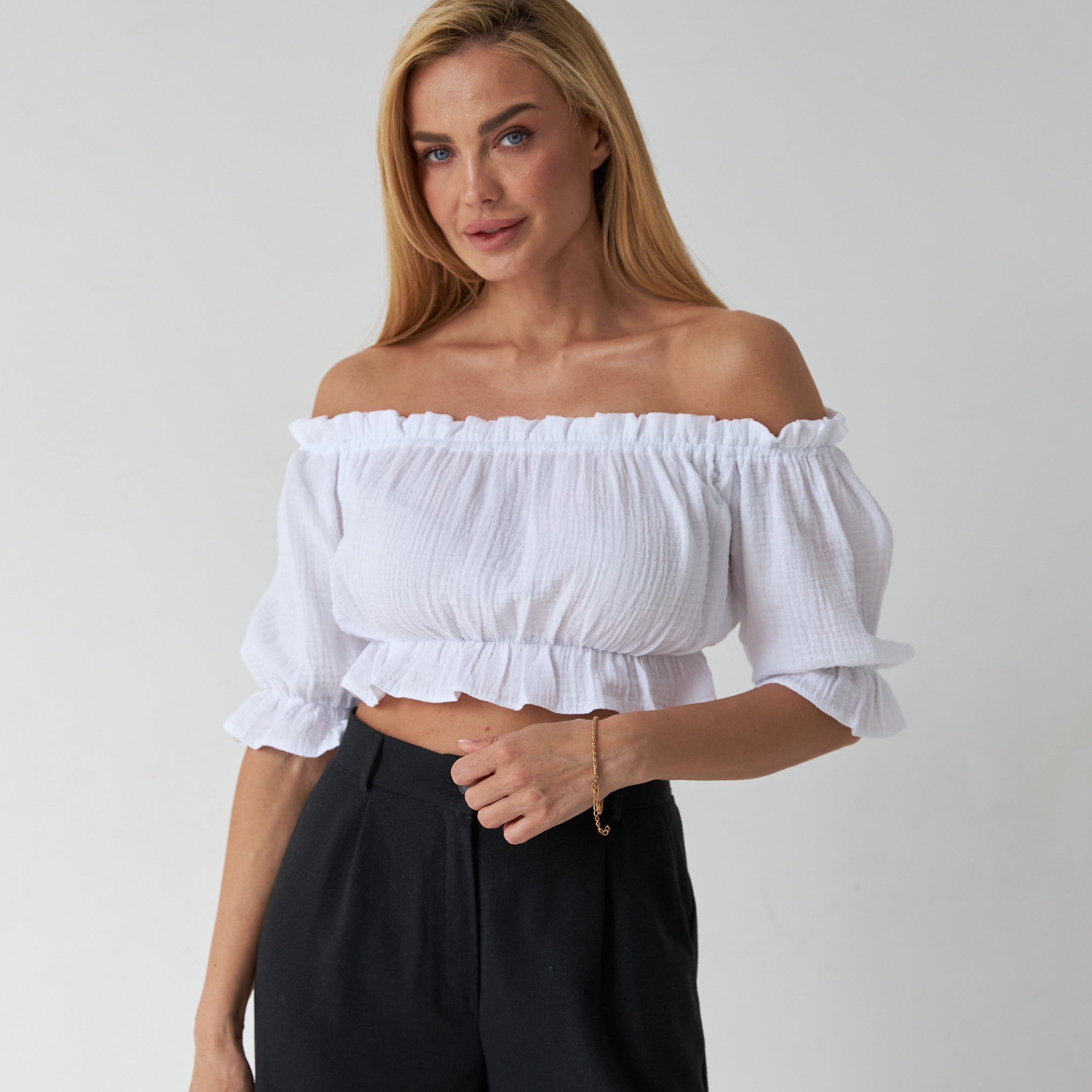 Блуза топ з мусліну короткий рукав