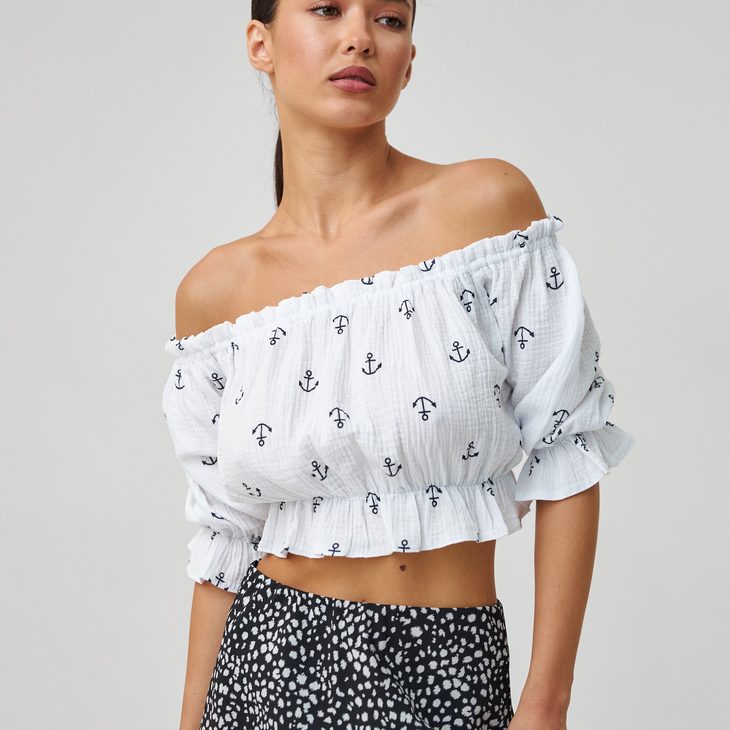 Блуза топ з мусліну короткий рукав