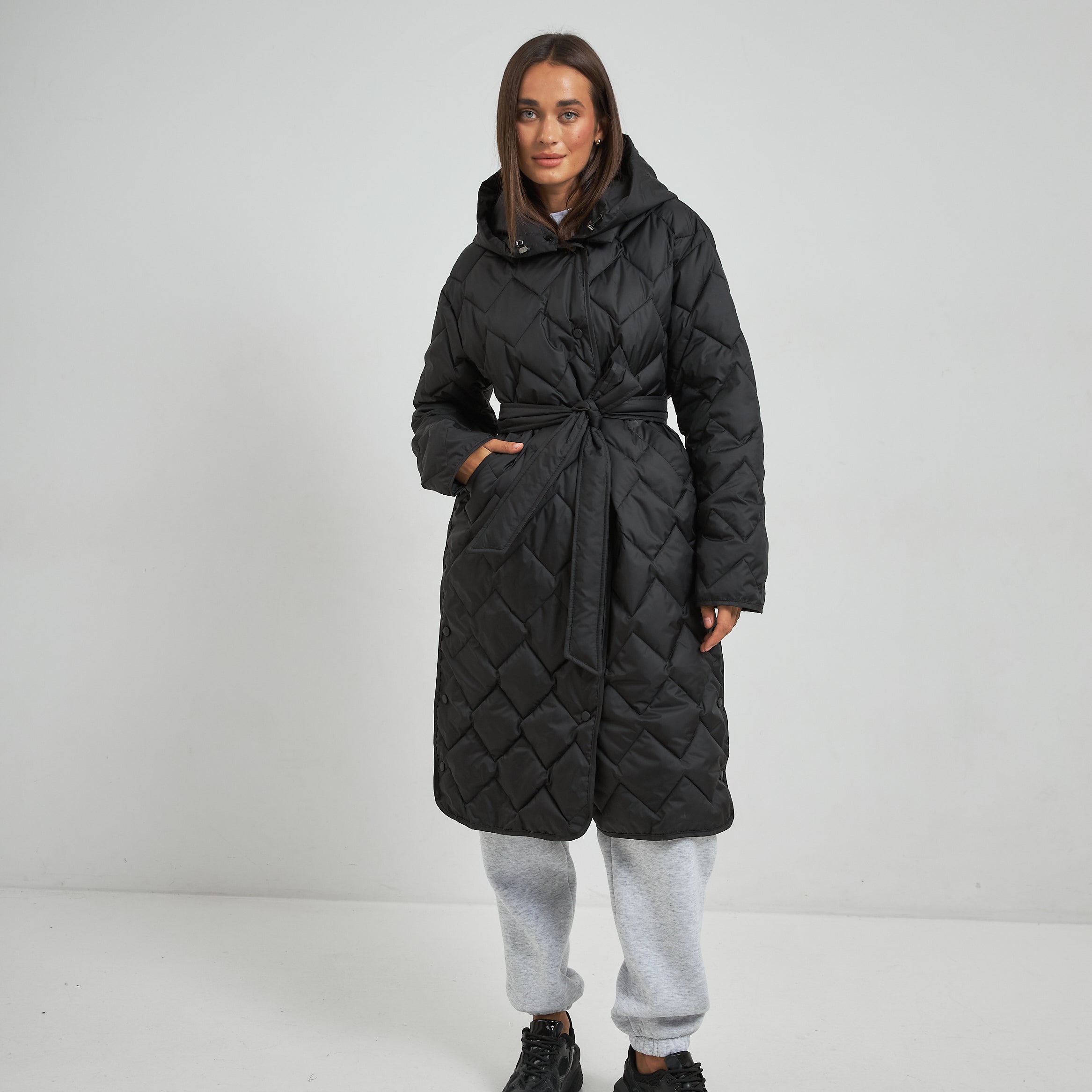 Куртка подовжена стьожка ромб з поясом - Wear Me