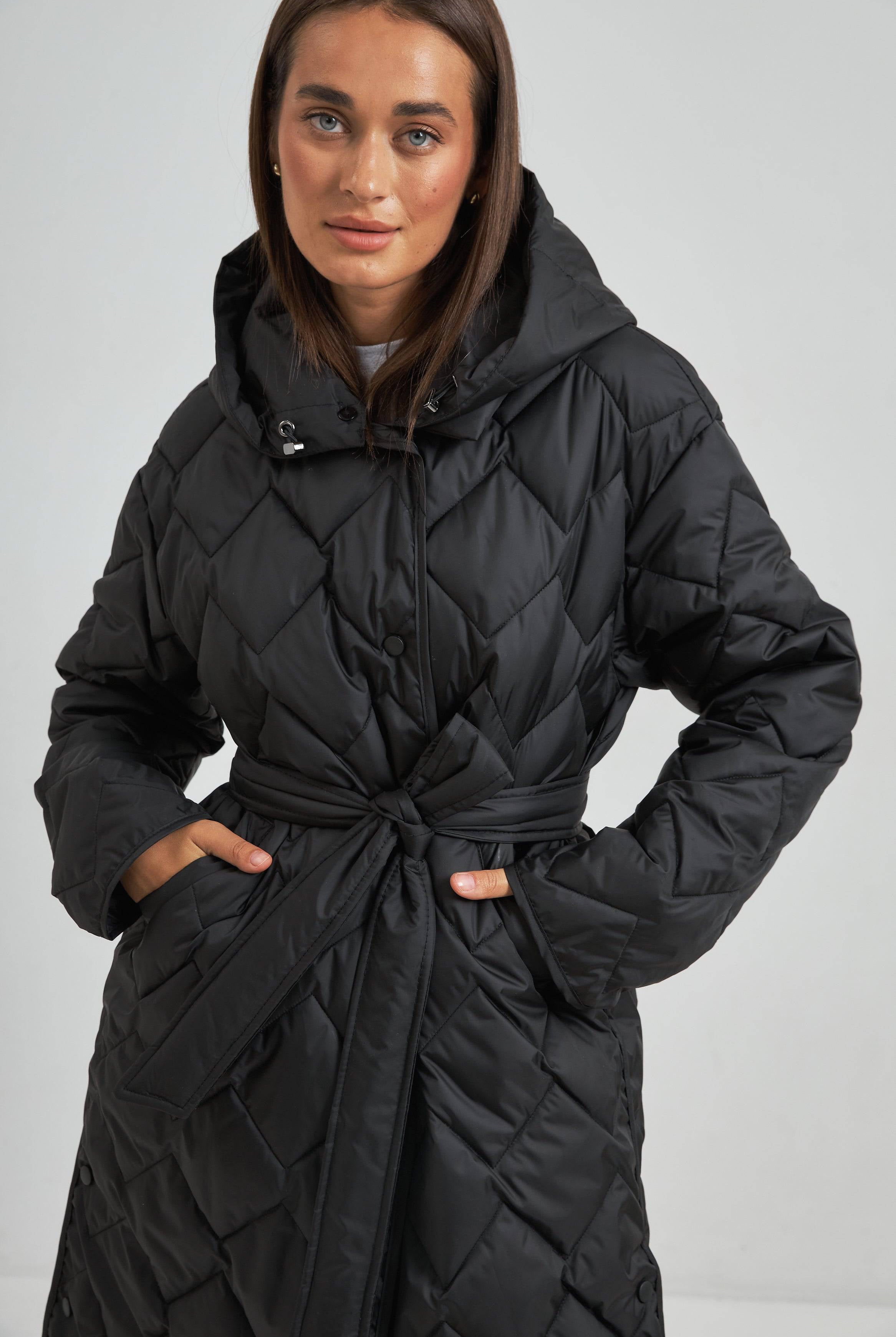 Куртка подовжена стьожка ромб з поясом - Wear Me