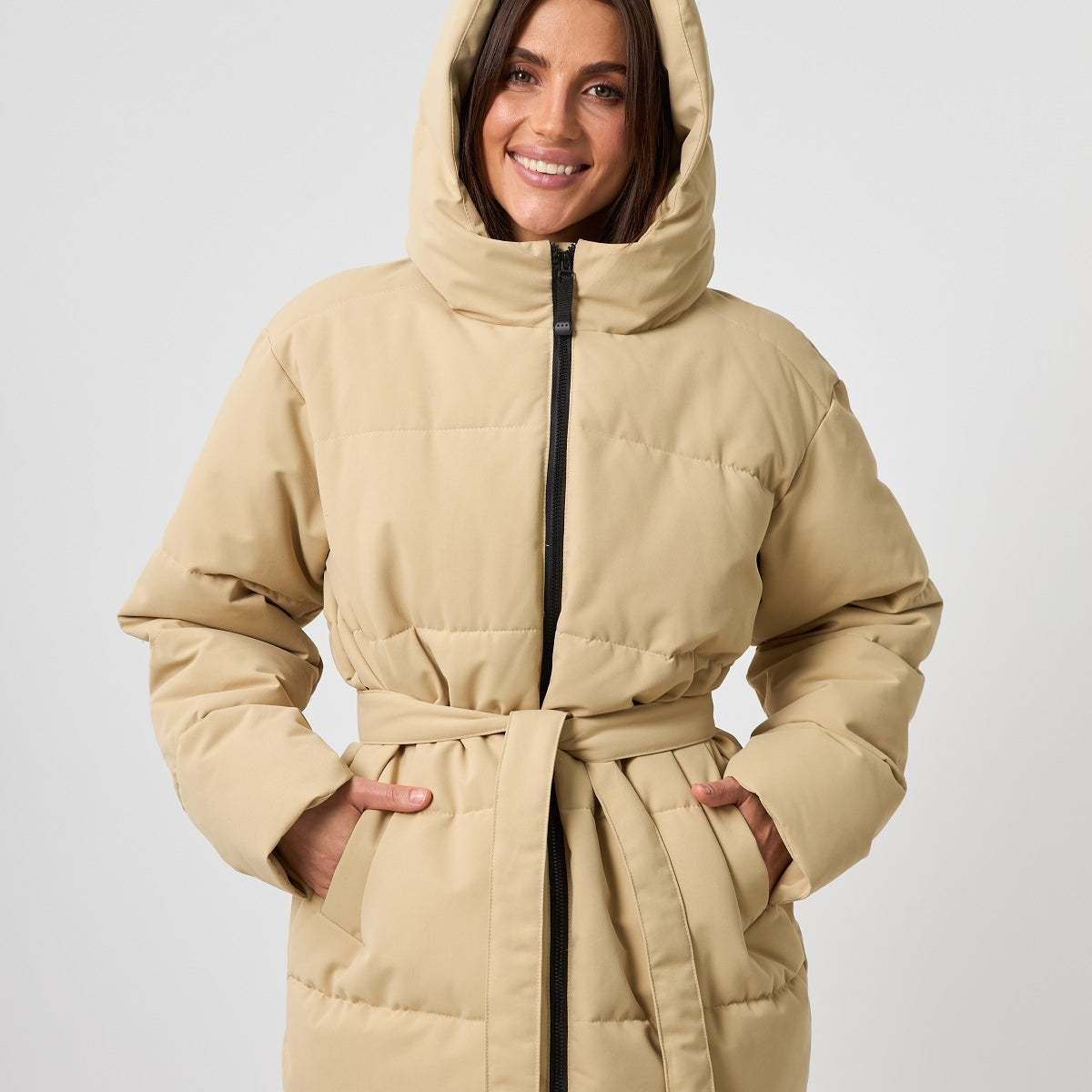 Куртка пуховик вкорочена стьожка з поясом