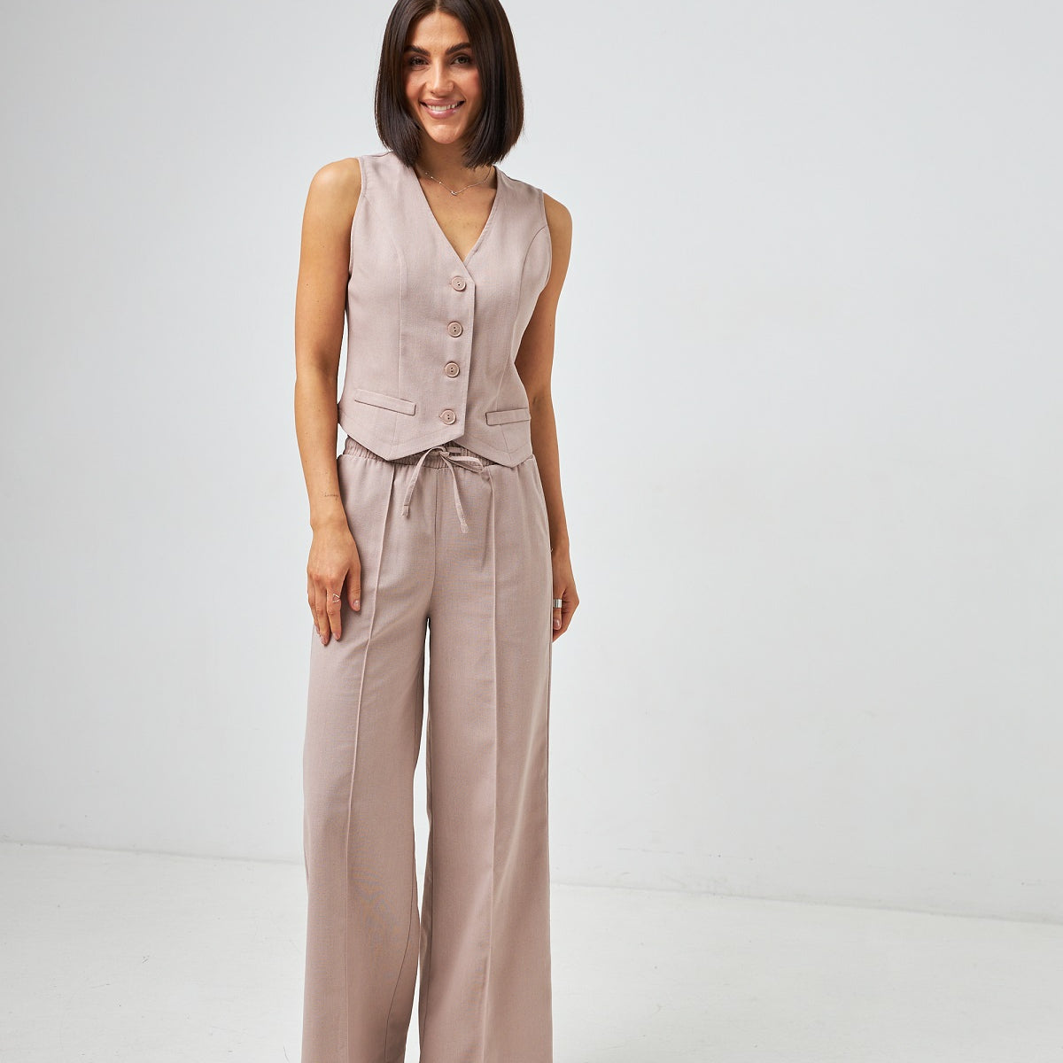 Брюки з льону на резинці