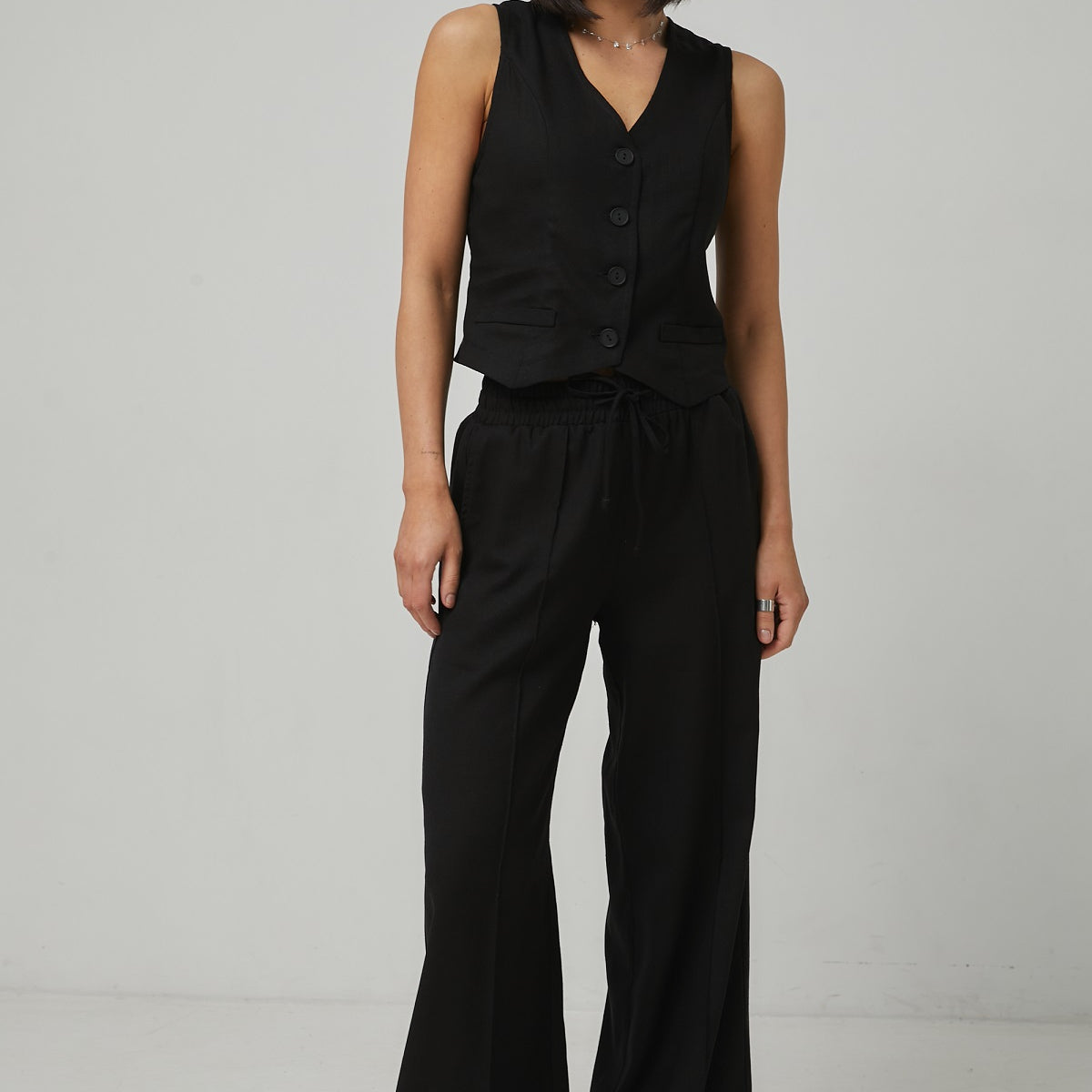 Брюки палаццо лляні на резинці