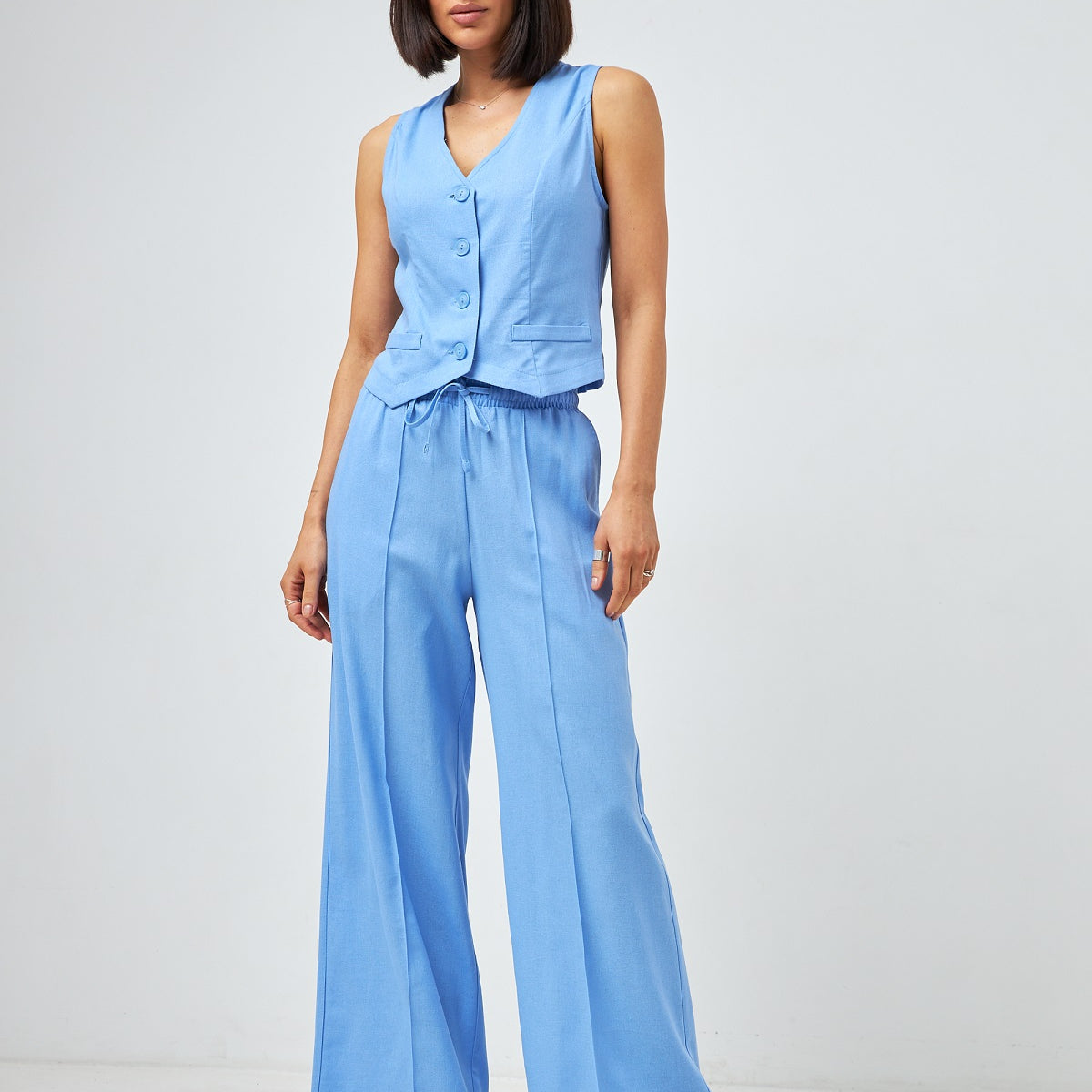 Брюки з льону на резинці