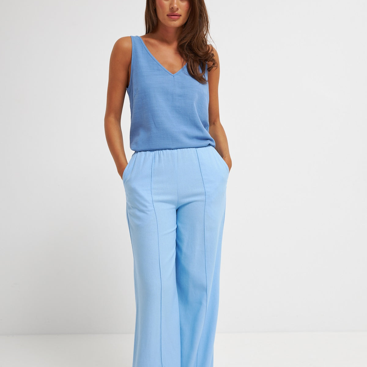 Брюки палаццо лляні на резинці