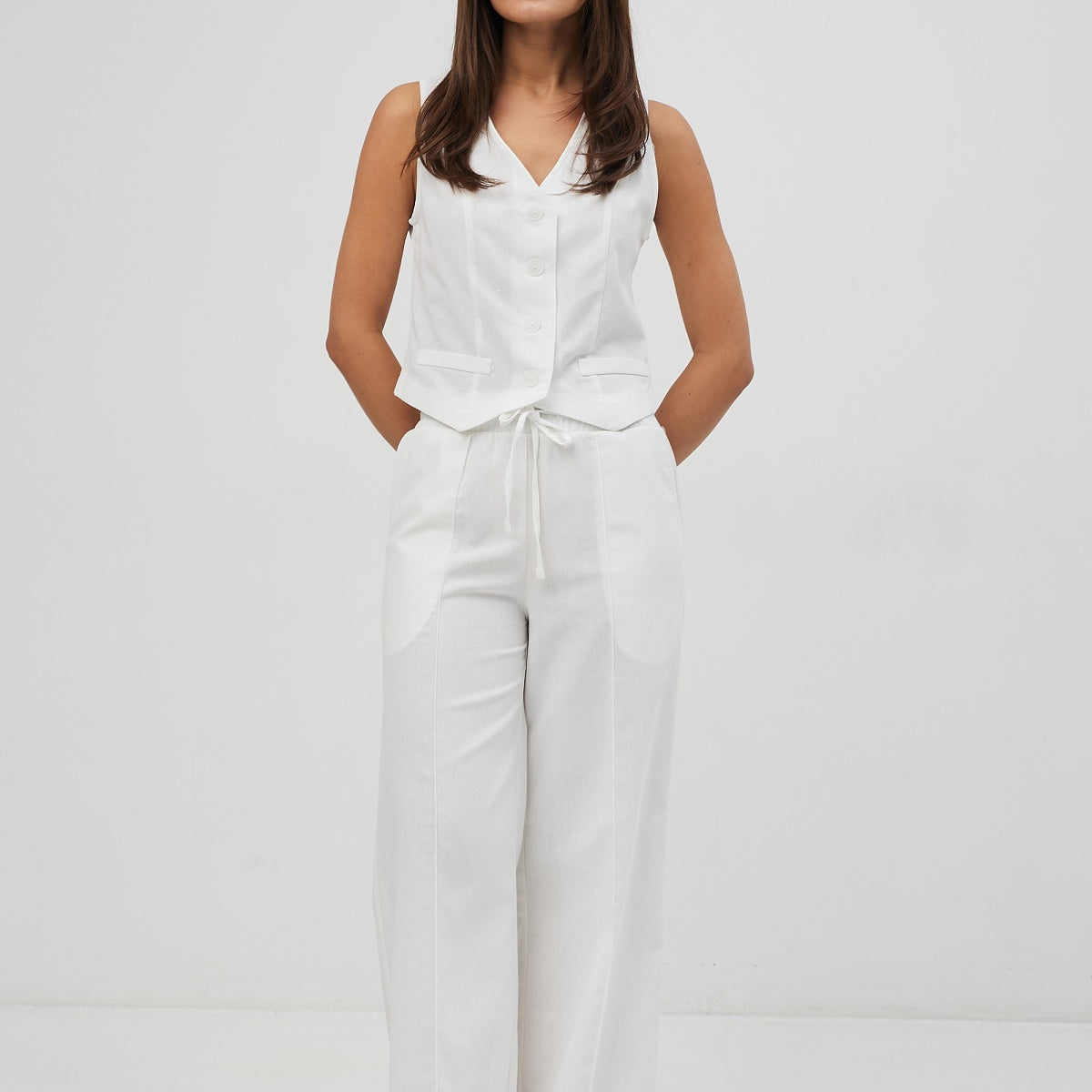 Брюки палаццо лляні на резинці