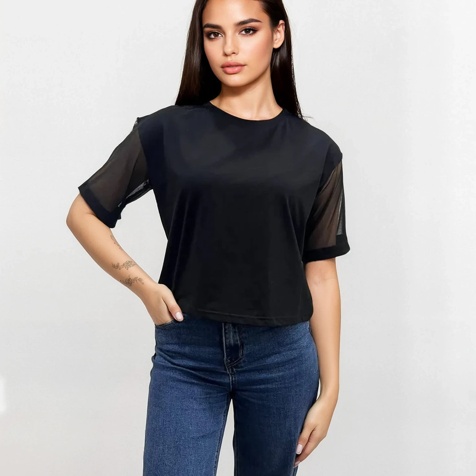 Футболка комбінована з рукавами сіточка