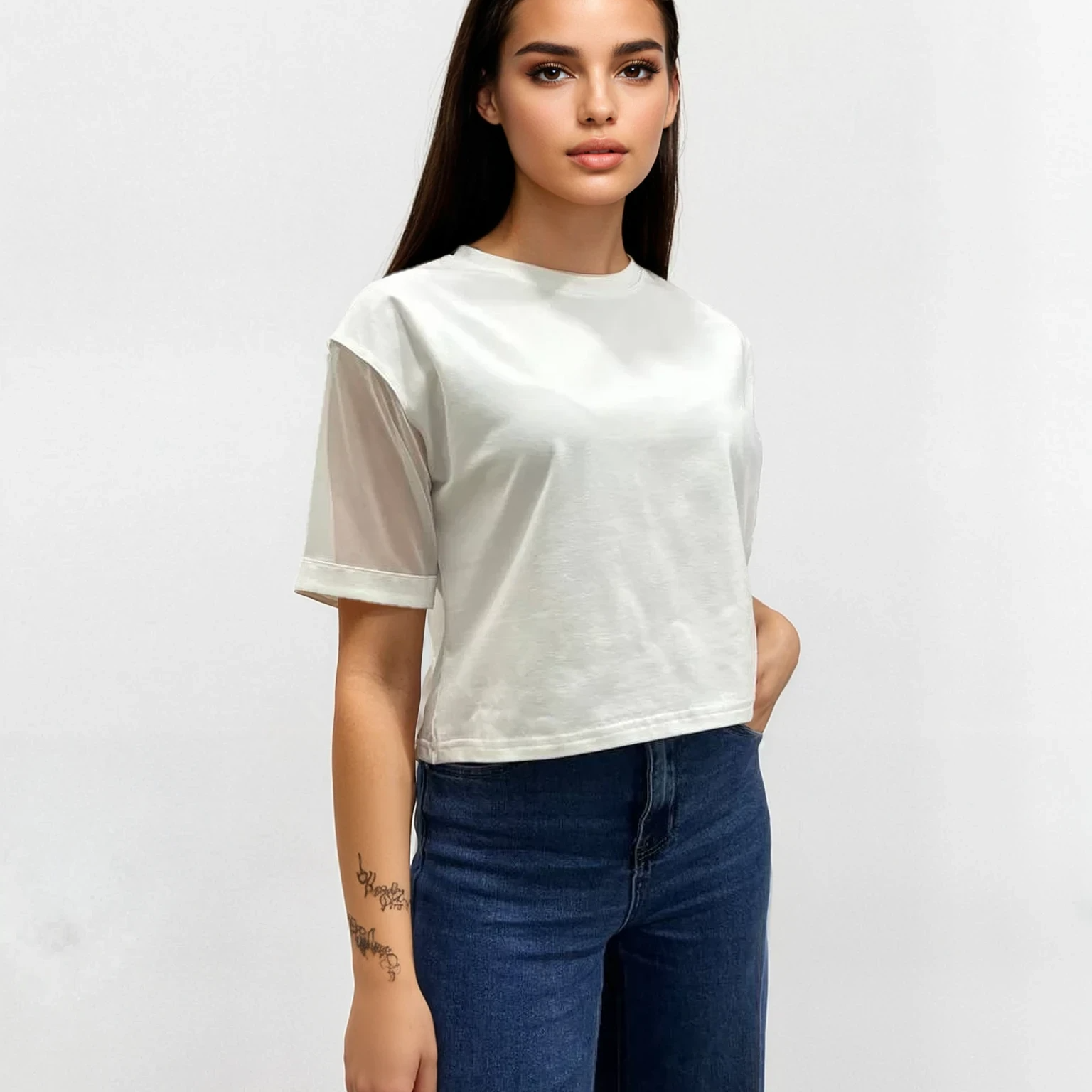 Футболка комбінована з рукавами сіточка