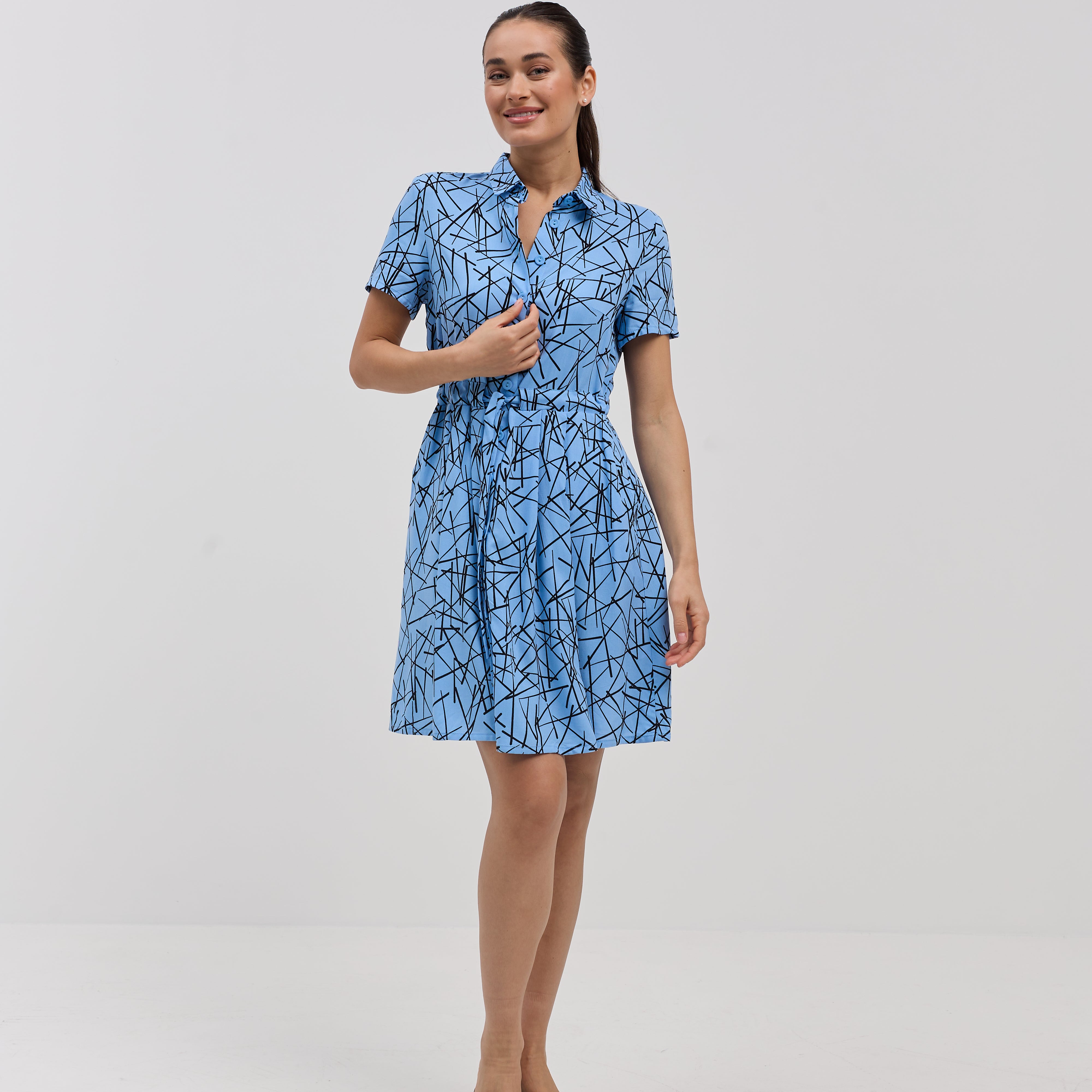 Сукня міні на гудзиках з поясом