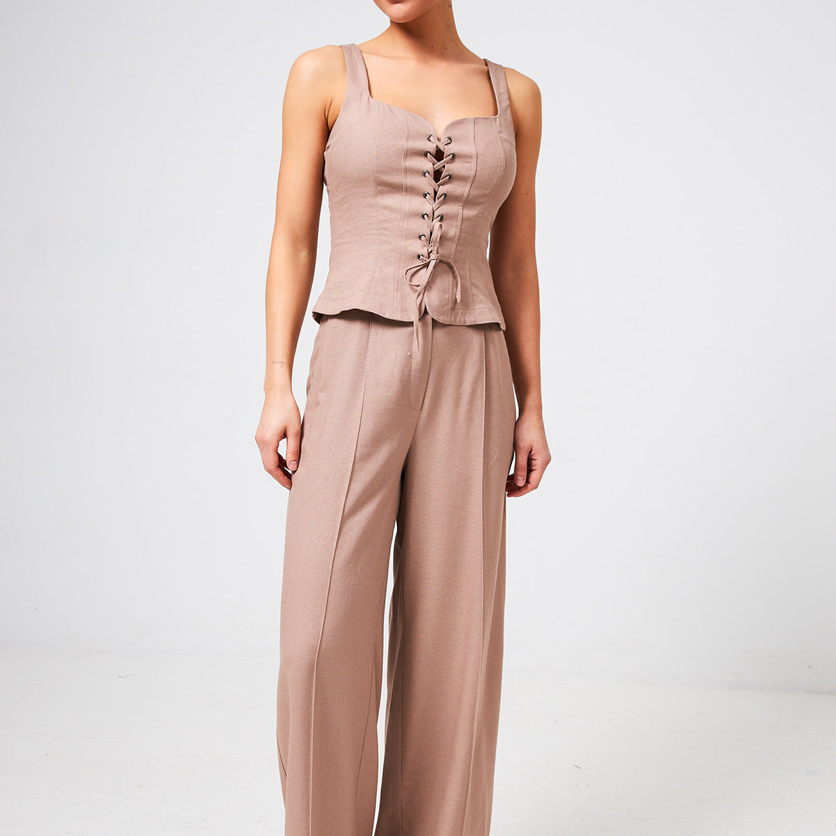 Брюки палаццо лляні зі стрілками