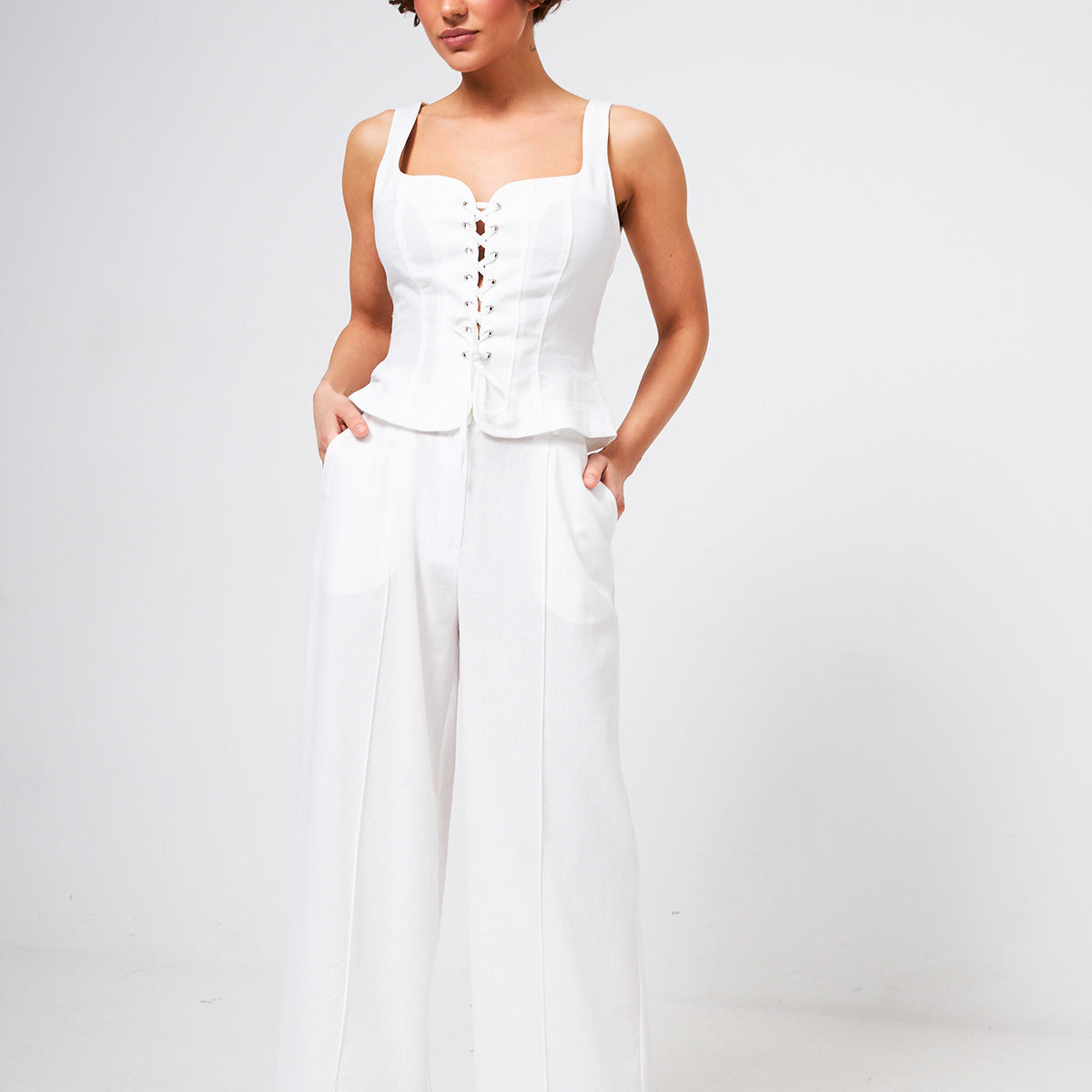 Брюки палаццо лляні зі стрілками