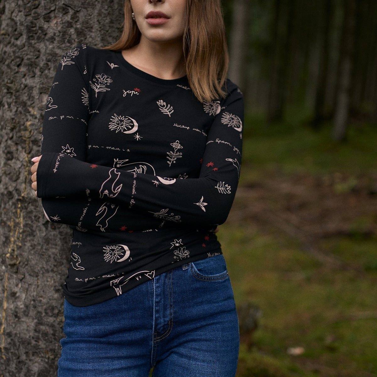 Лонгслів жіночий з принтом Лісова казка