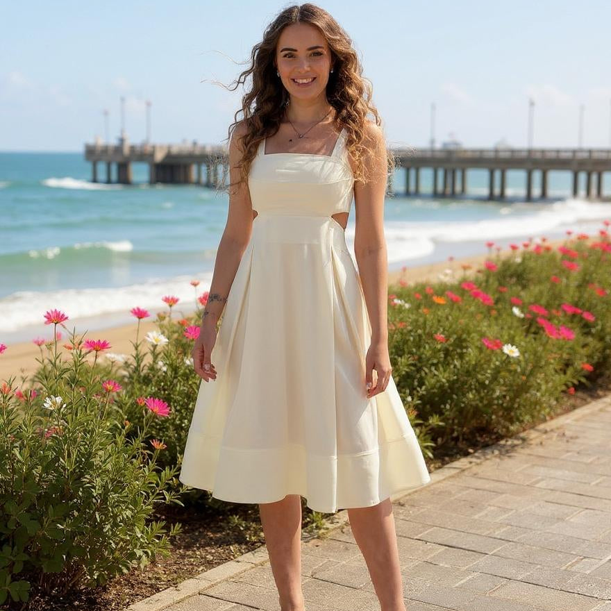 Сарафан з льону з широкою резинкою на спині