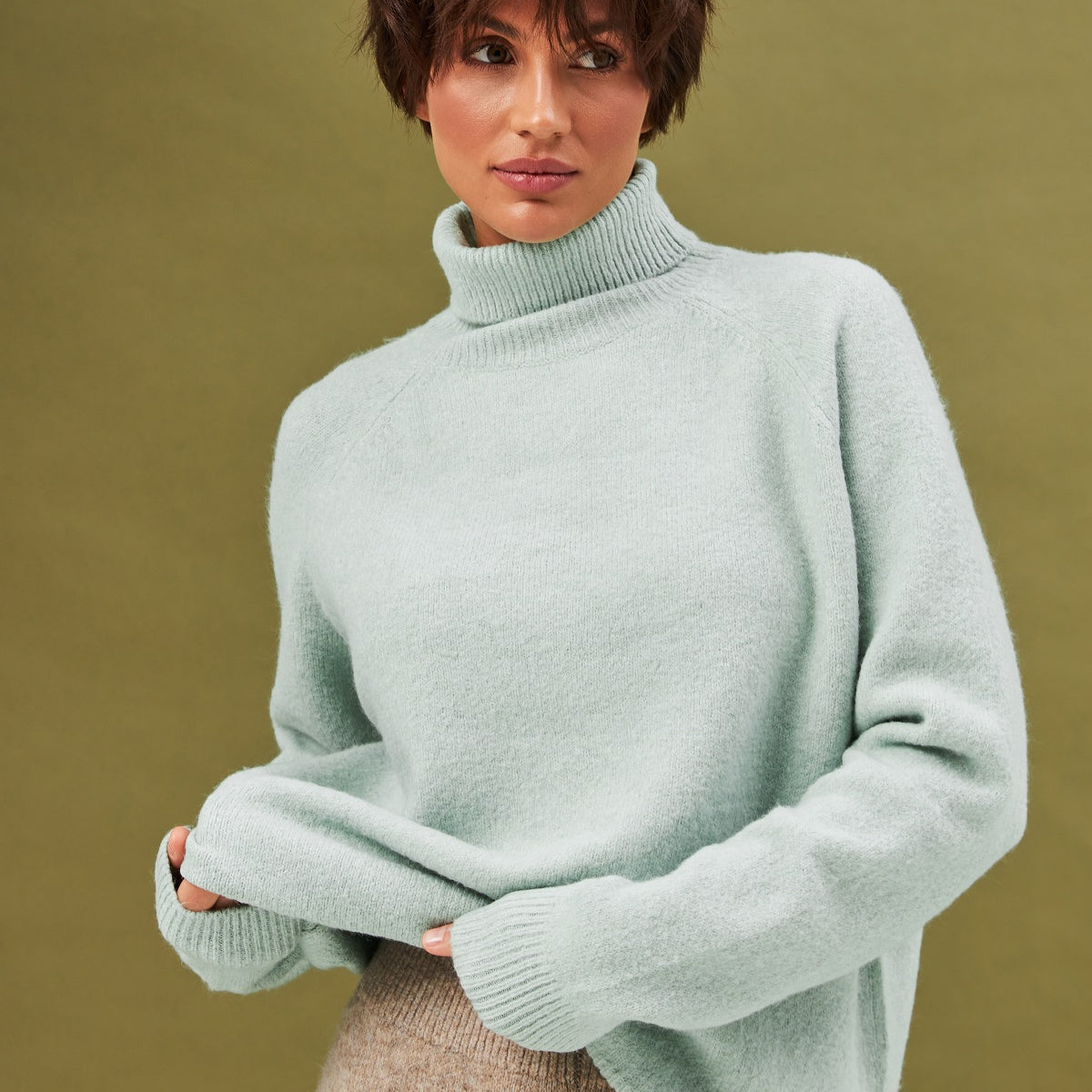 Светр реглан з горлом