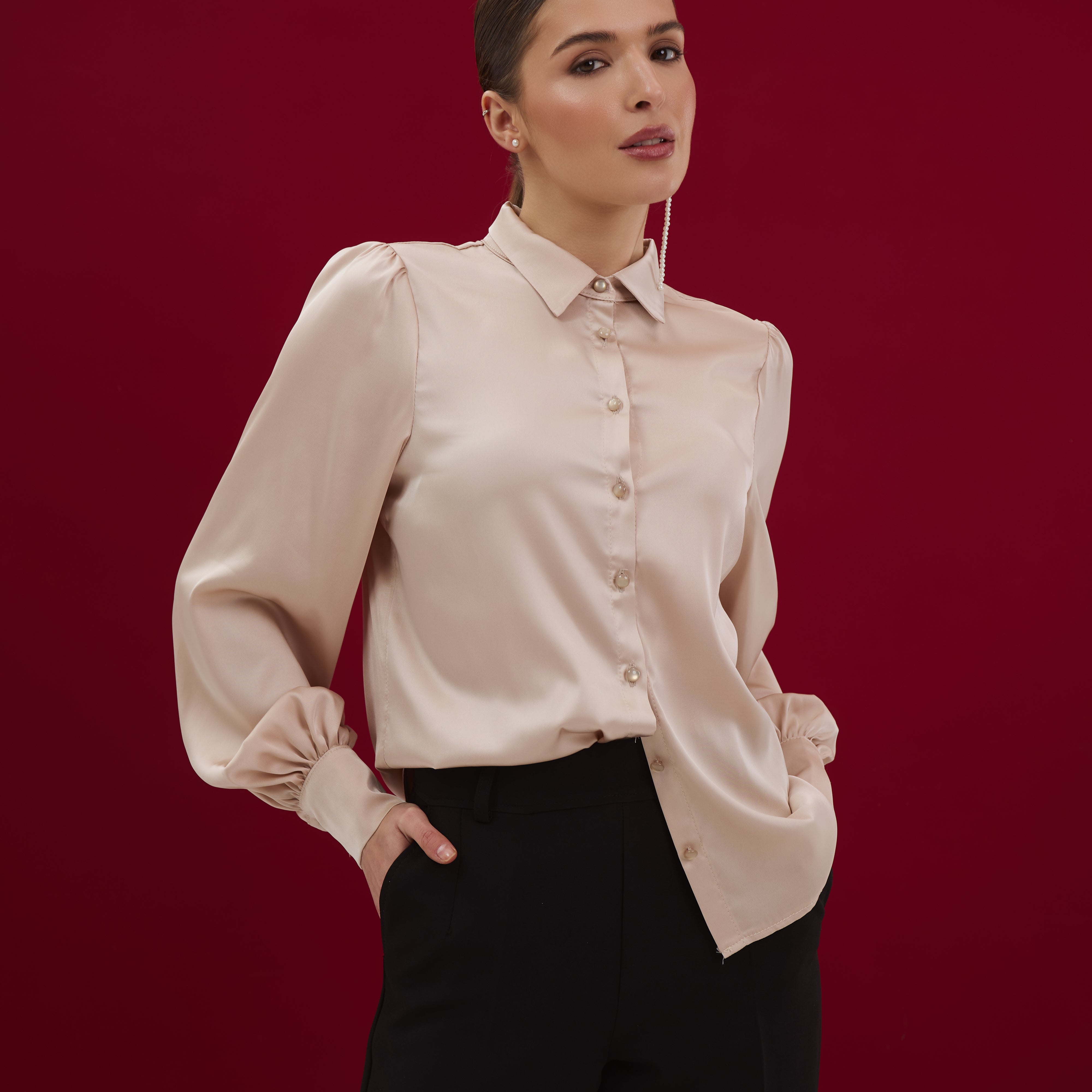 Блуза-сорочка з шовкуз рукавами-ліхтариками