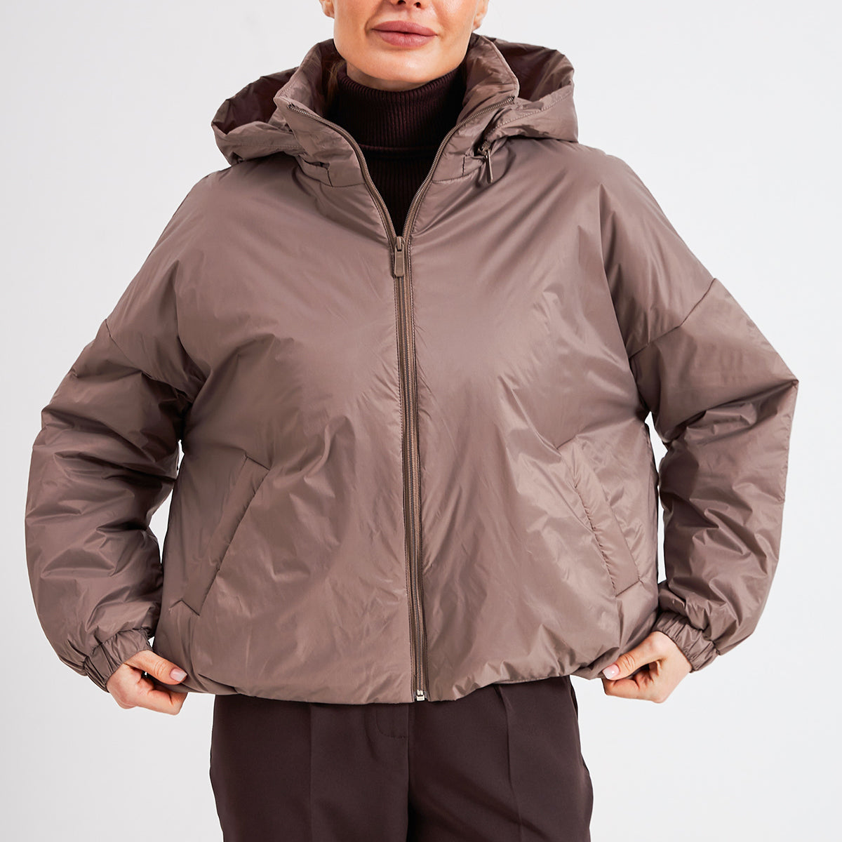 Куртка оверсайз на блискавці з капюшоном