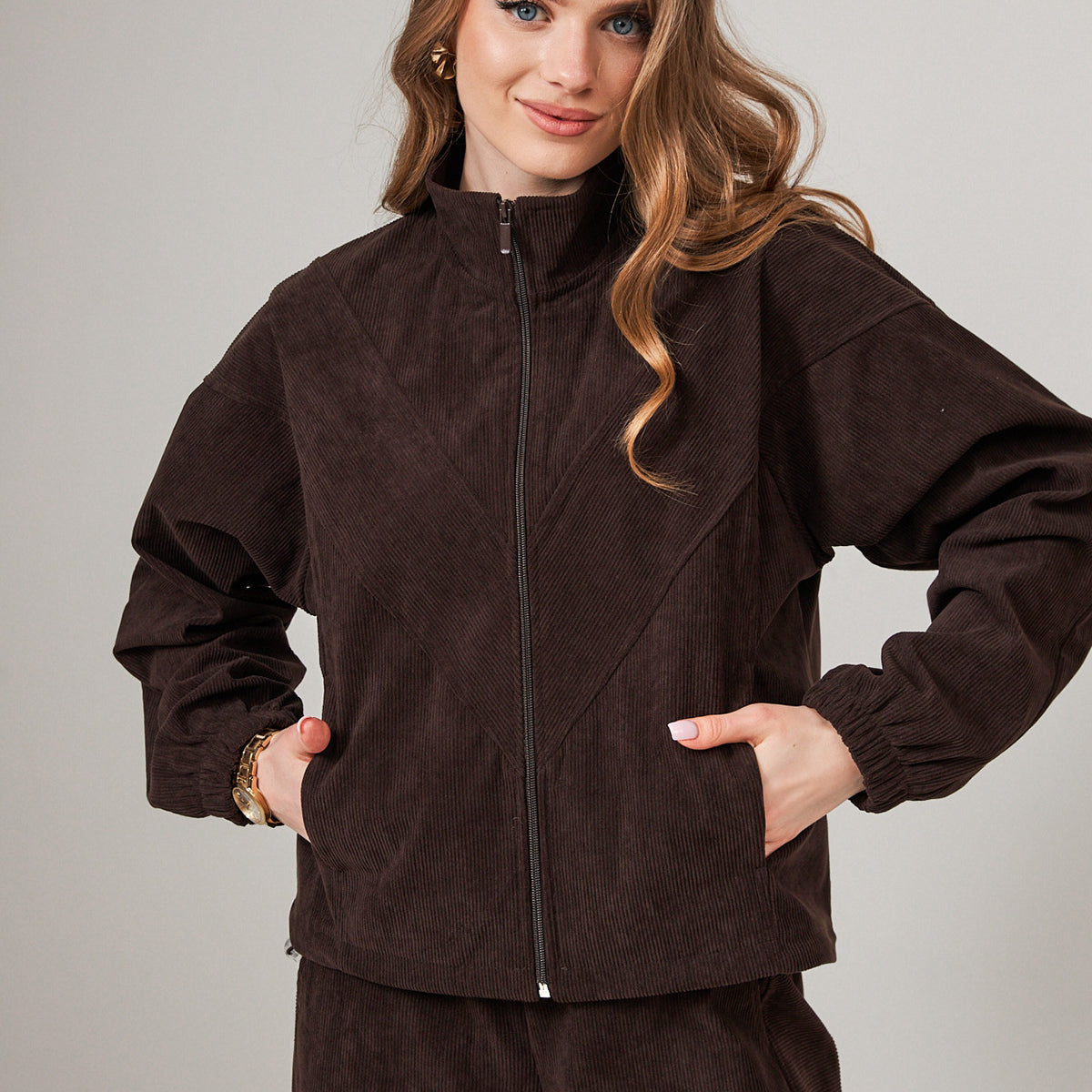 Бомбер вельветовий на блискавці Лорен