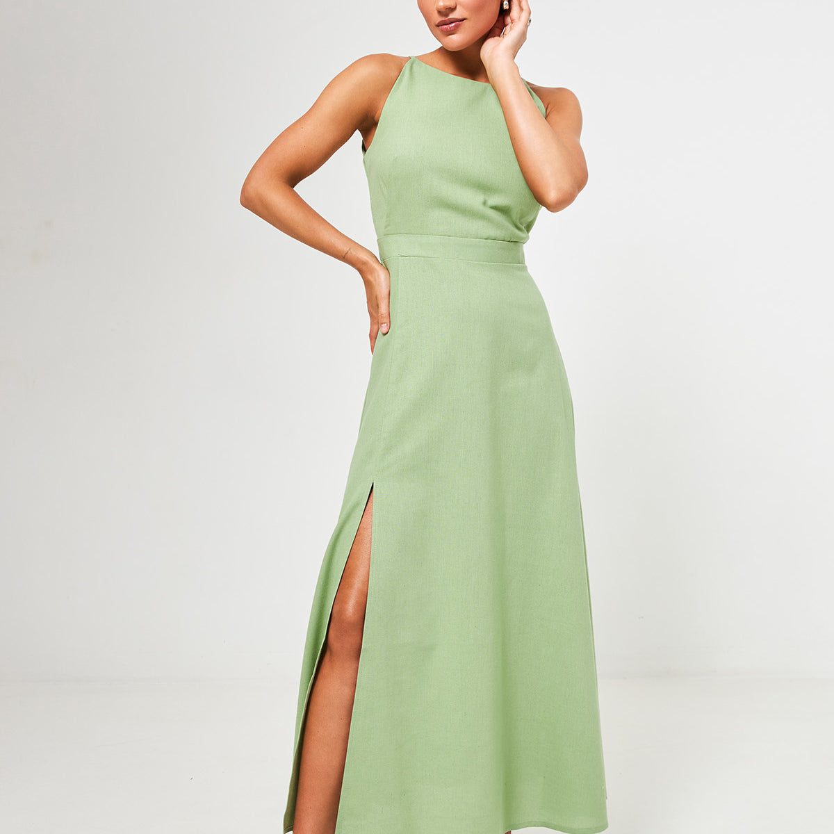 Сукня максі лляна з розрізом