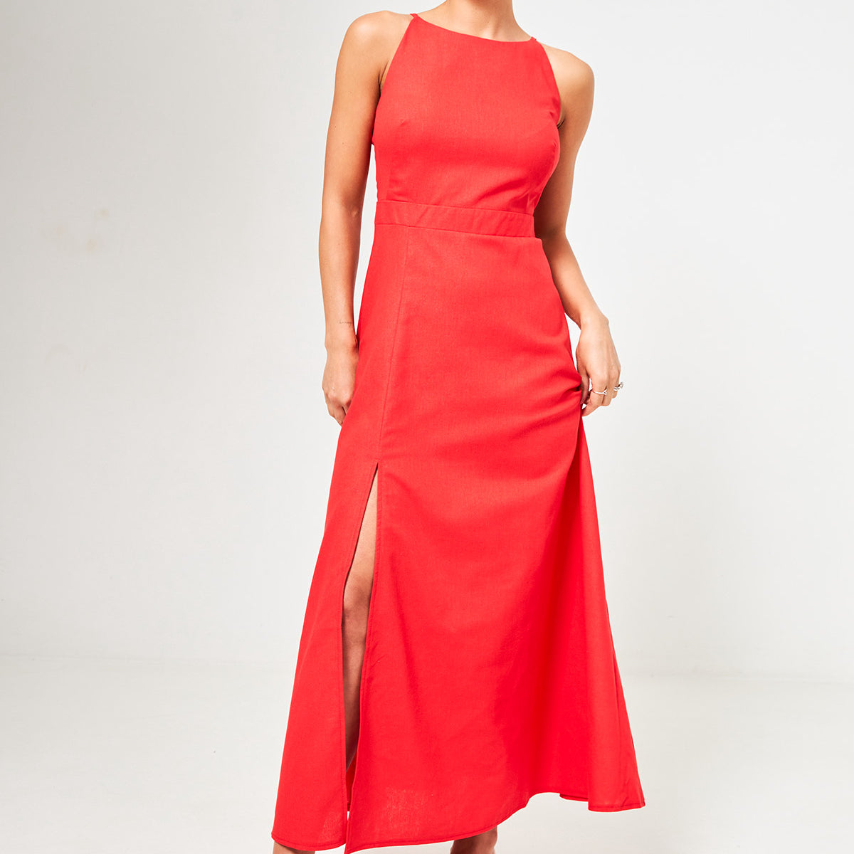 Сукня максі лляна з розрізом