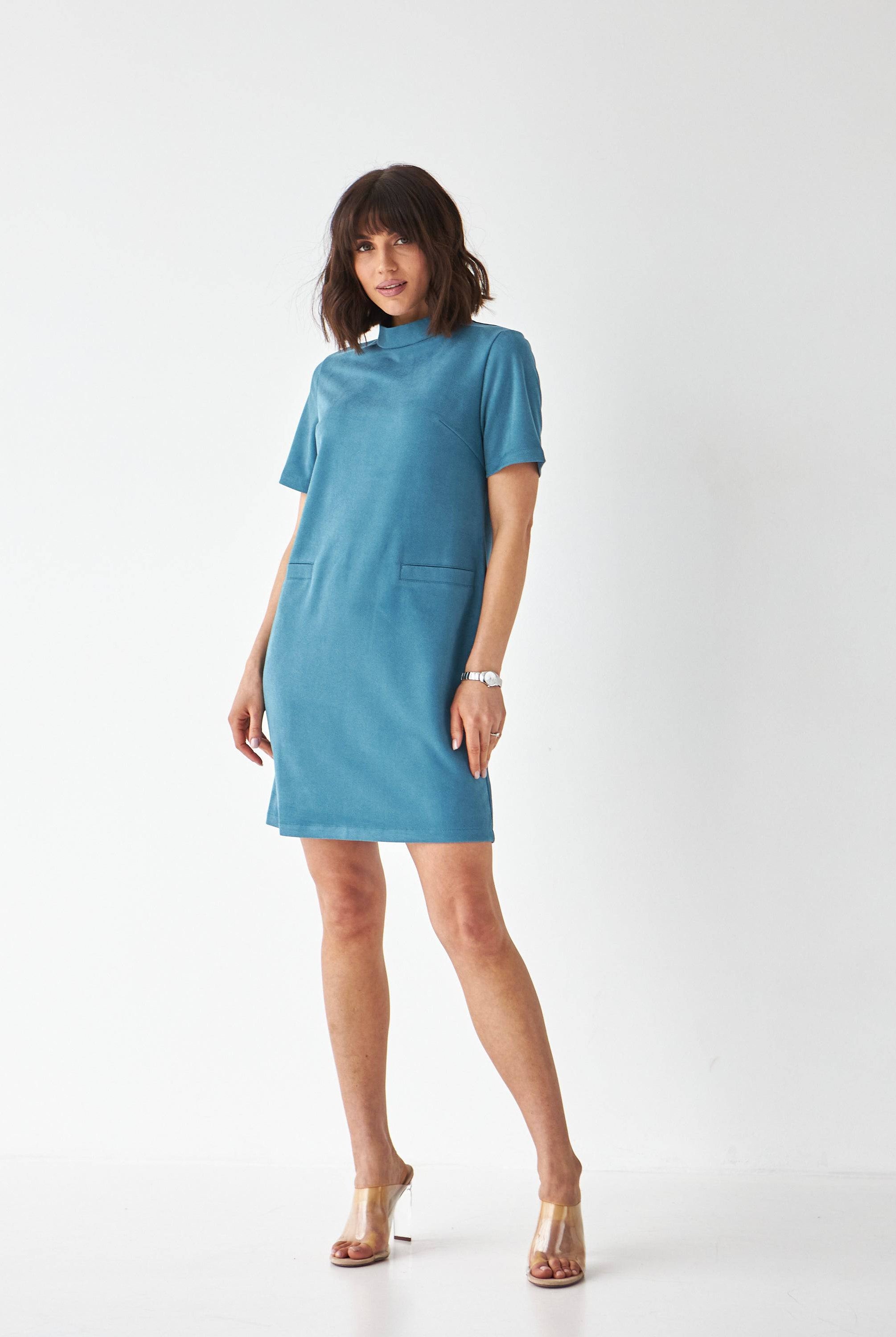 Сукня із замші діагоналі з коротким рукавом - Wear Me
