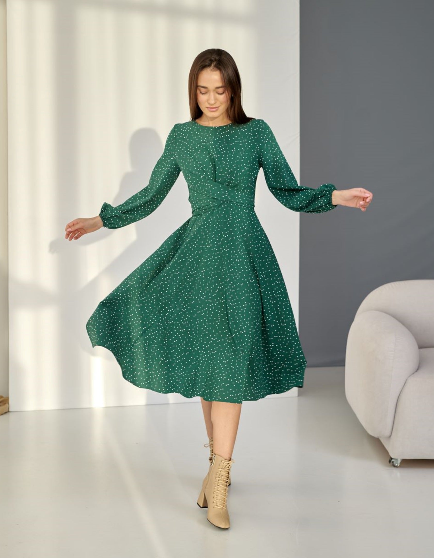 Сукня жіноча в горошок довгий рукав - Wear Me
