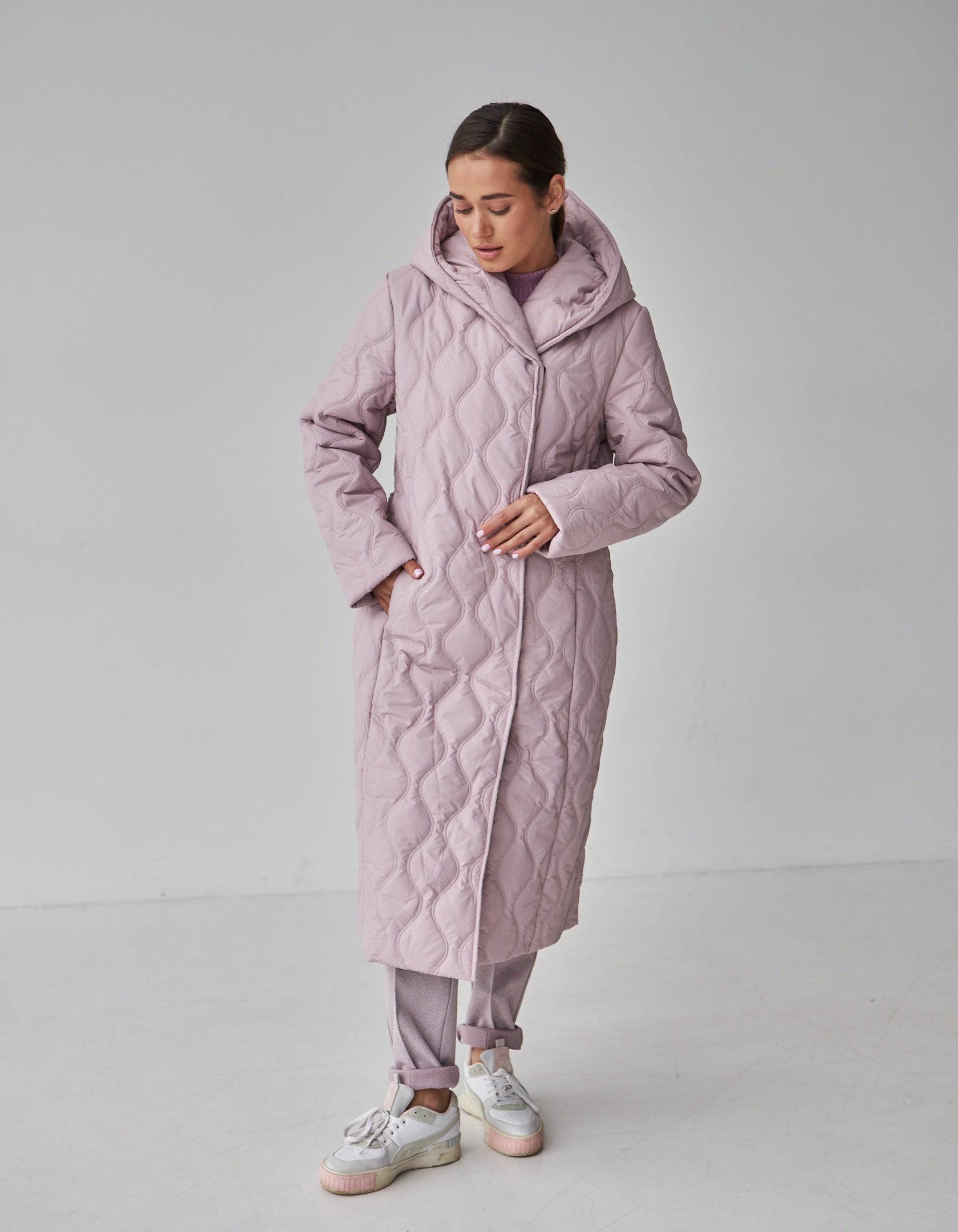 Пальто жіноче вільне стьобане під пояс - Wear Me