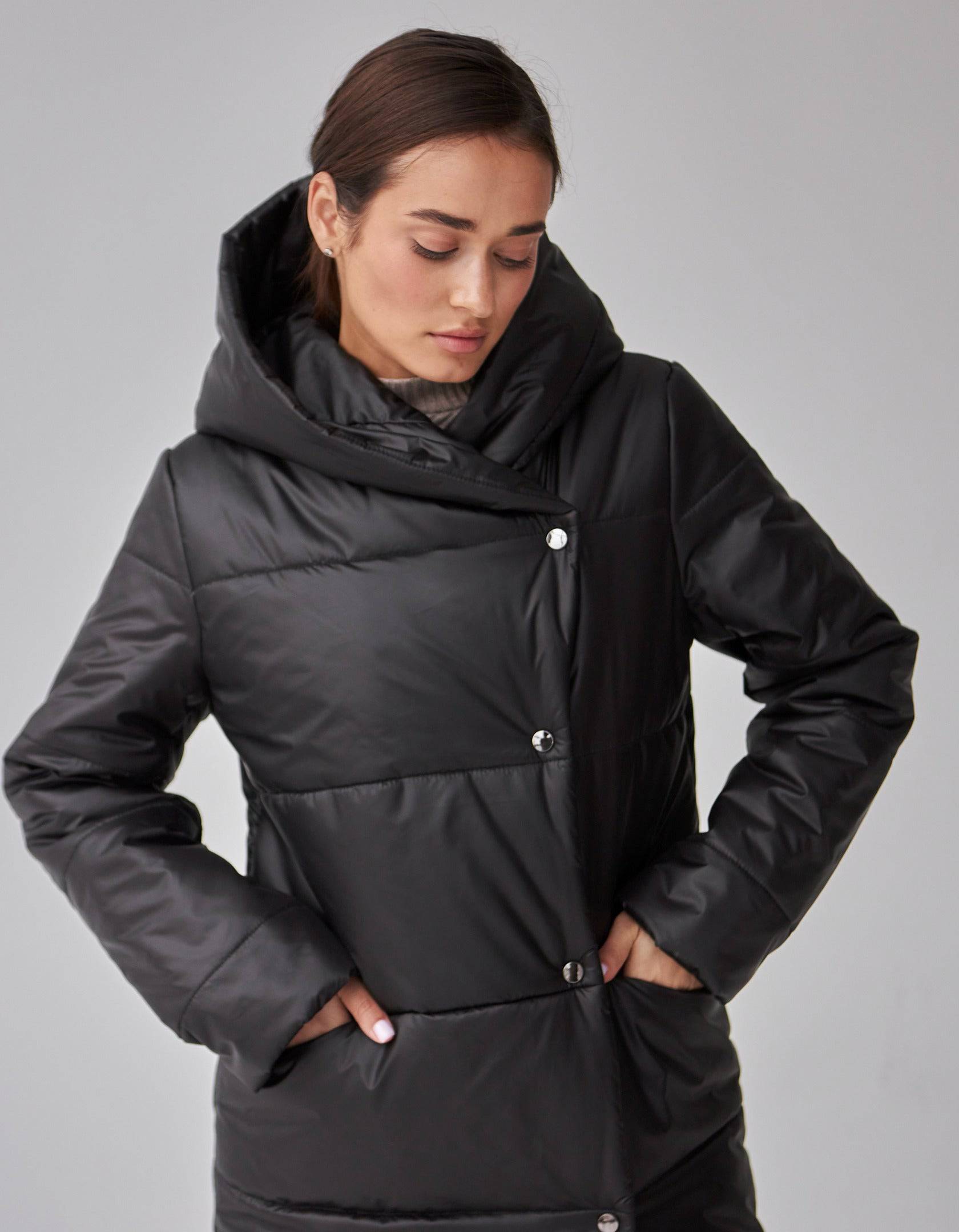Пальто пуховик на кнопках с капюшоном - Wear Me