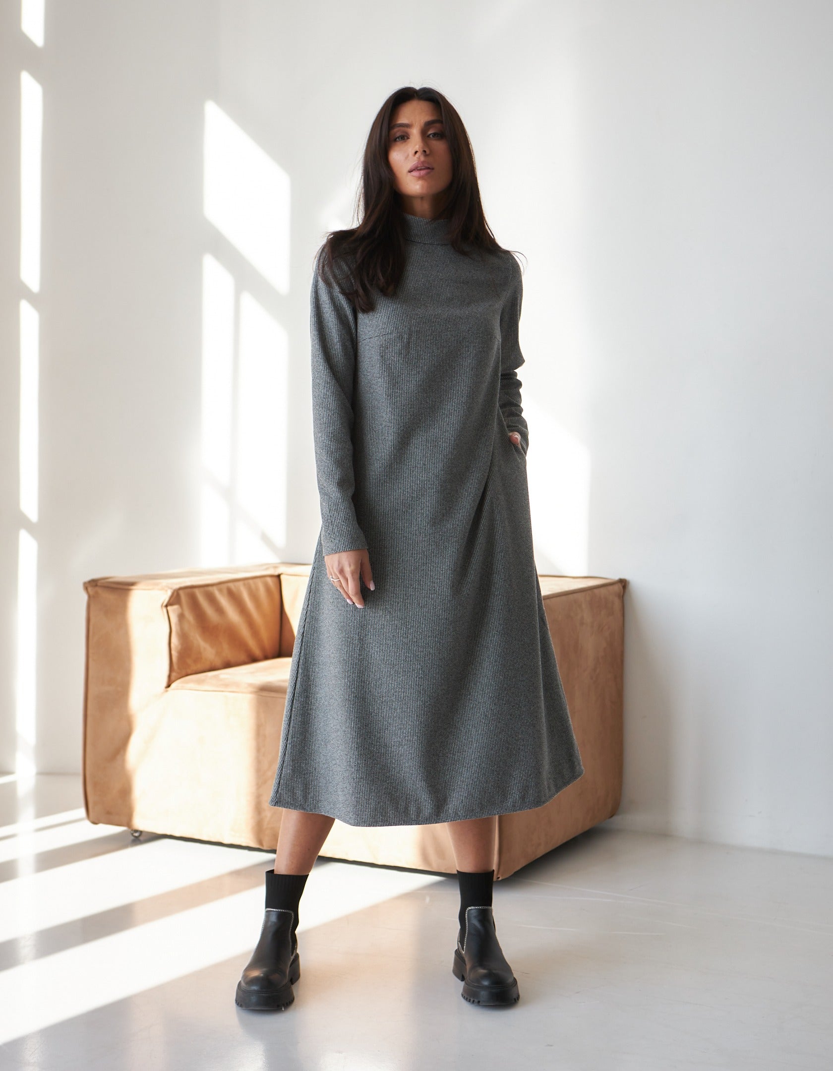 Сукня жіноча тепла довга  дрібна клітинка - Wear Me