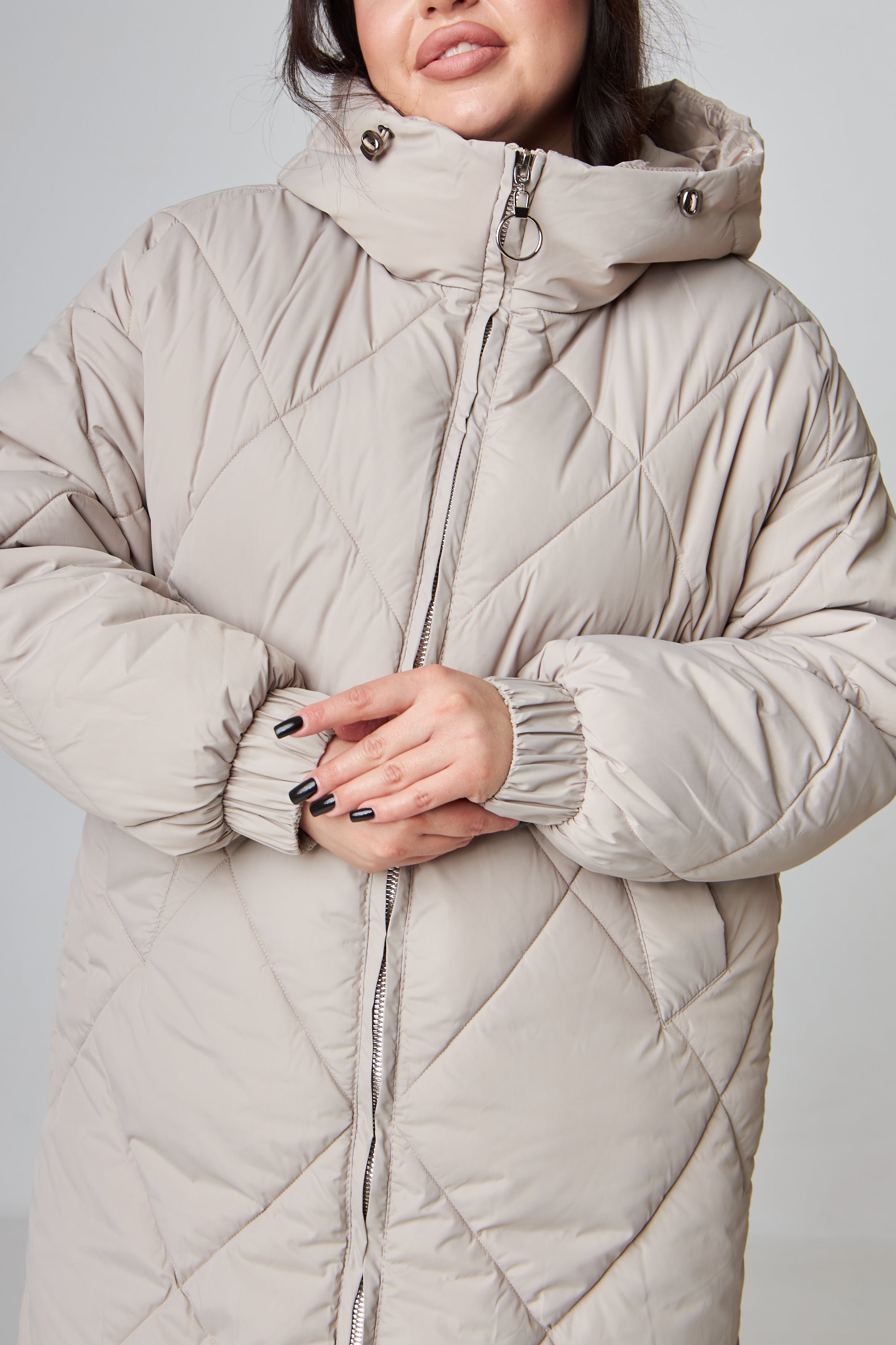 Пальто пуховик стібка ромб з капюшоном на блискавці - Wear Me