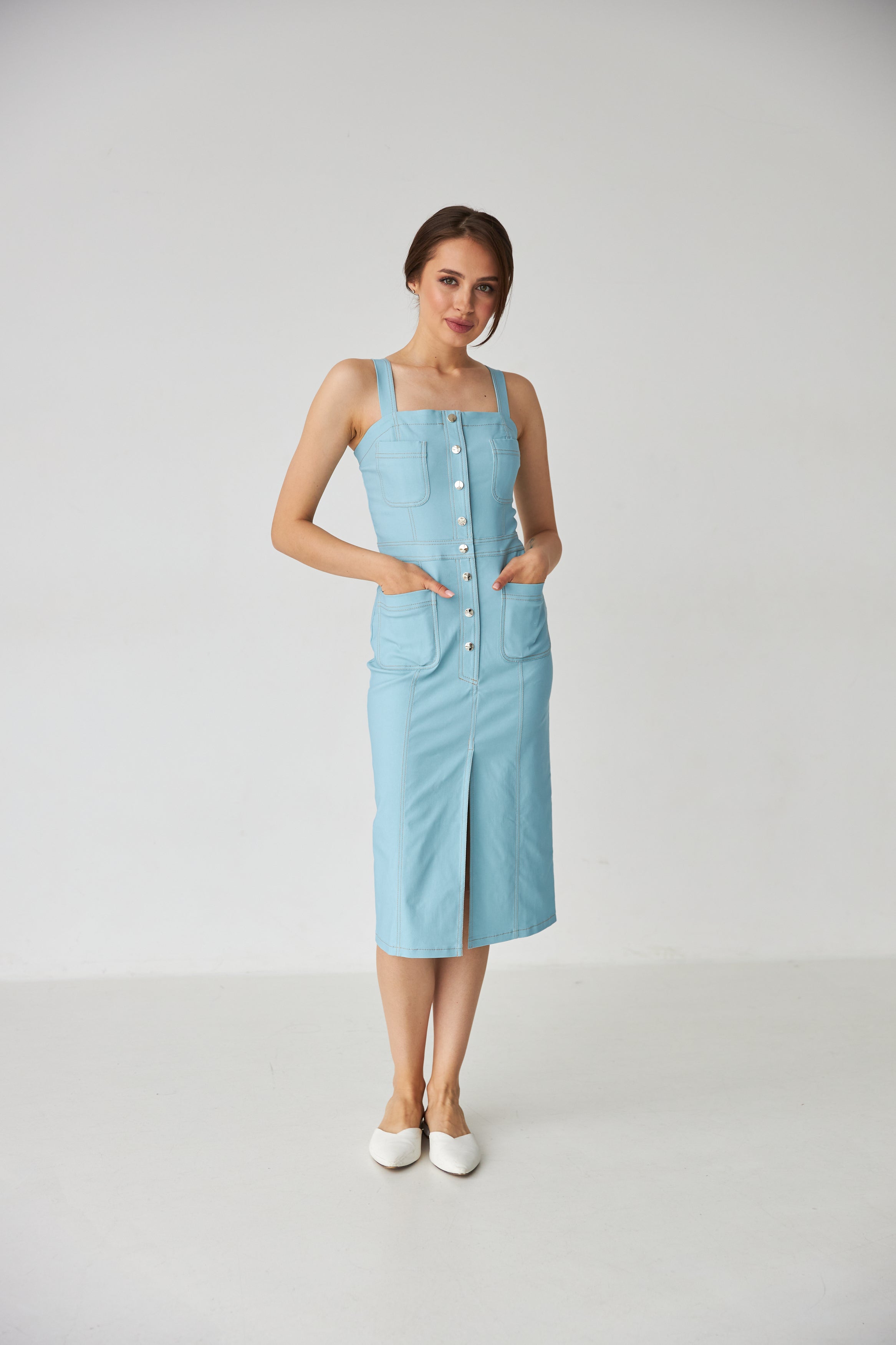 Сарафан із джинс бенгаліну з розрізом спереду