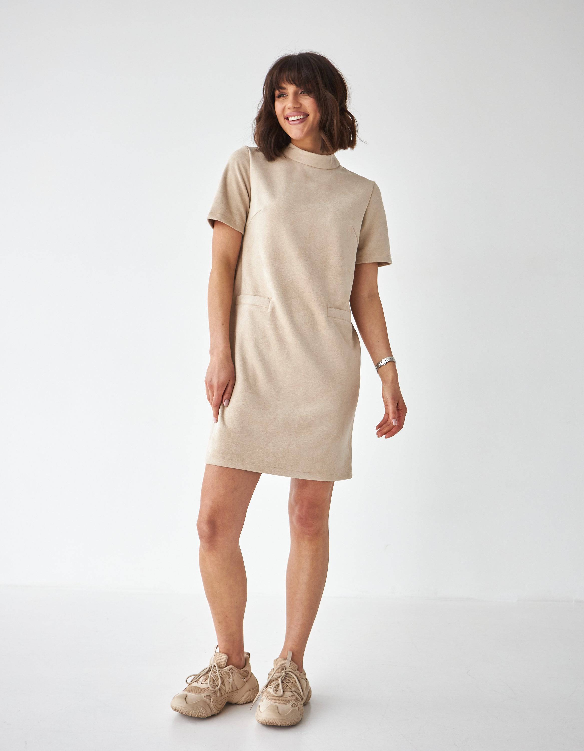 Сукня із замші діагоналі з коротким рукавом - Wear Me